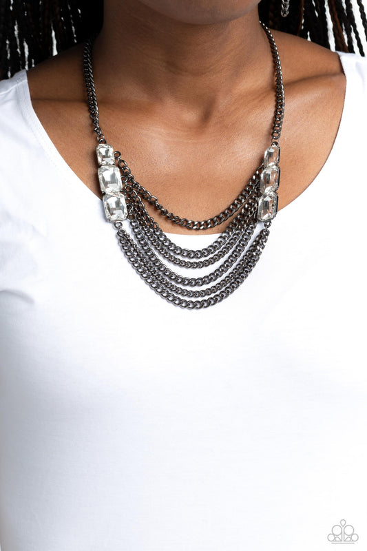 Come CHAIN or Shine - Black Gunmetal Multilayer Chain Necklace Paparazzi N1956