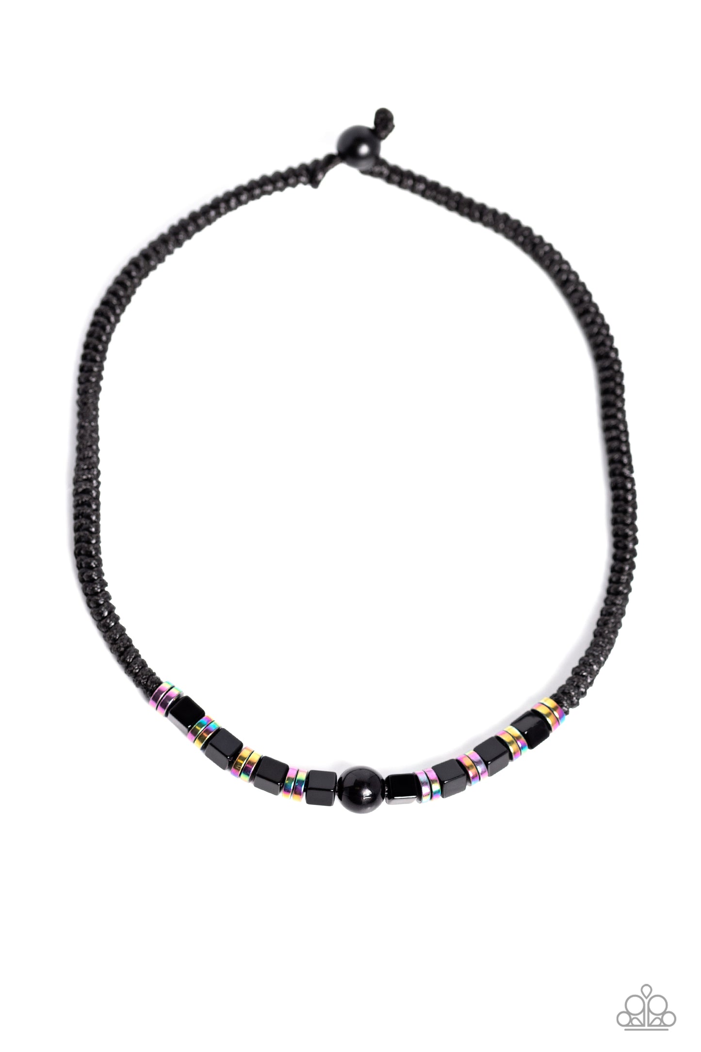 Oil Spill Orbit - Black Cord Metallic Oil Spill Disc Urban Necklace Paparazzi N0782