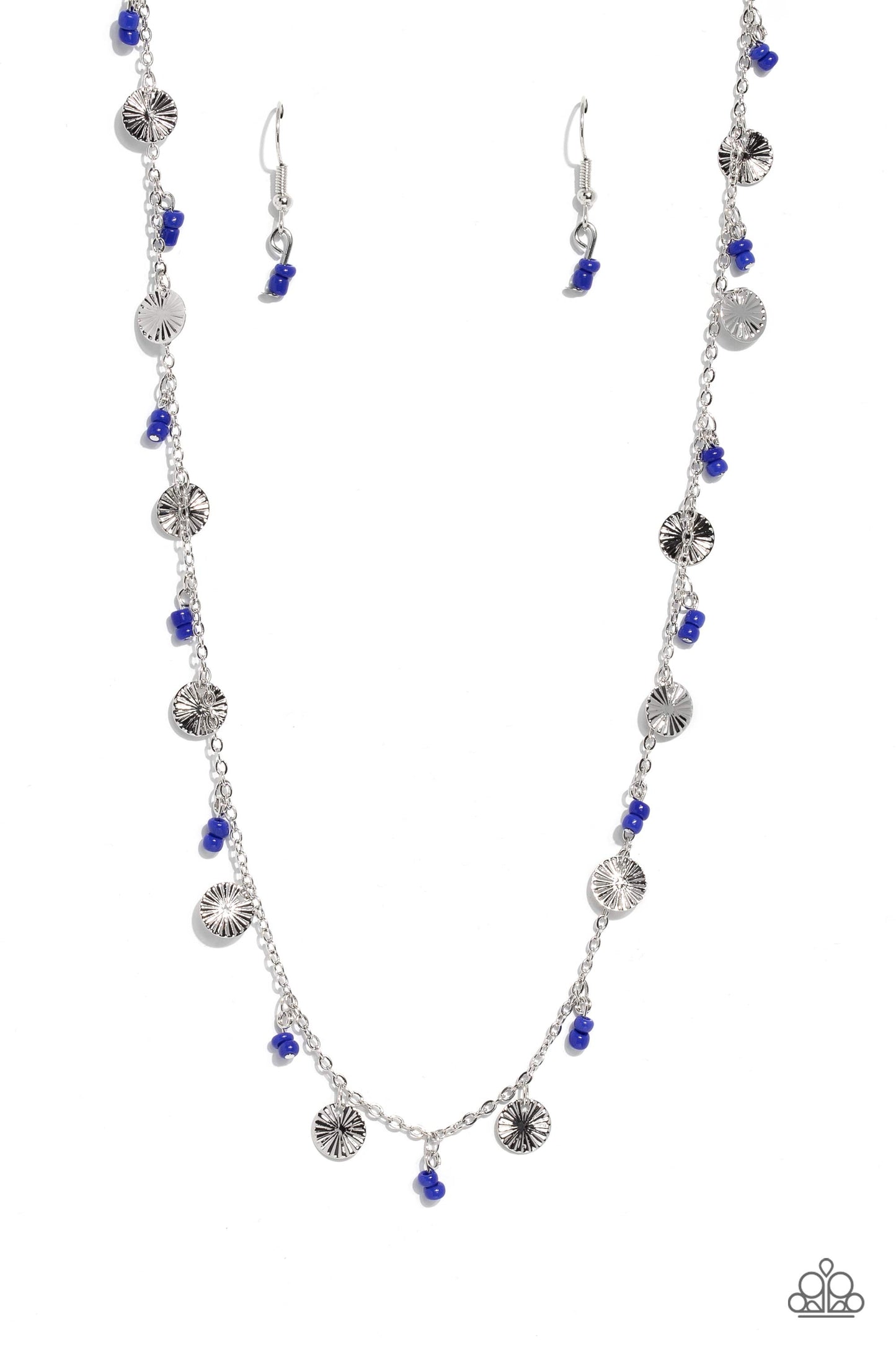 Sand Dollar Sass - Blue Seed Bead Silver Sand Dollar like Necklace Paparazzi N1858