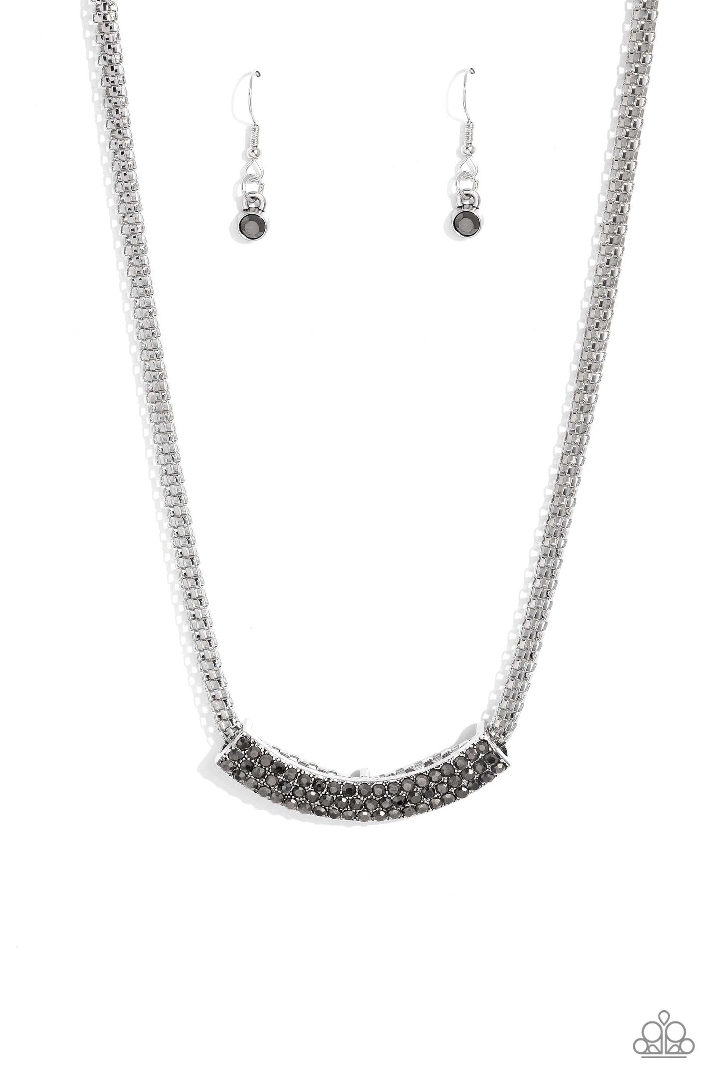 Swing Dance Dream - Silver Mesh Chain Hematite Rhinestone Necklace Paparazzi N1785