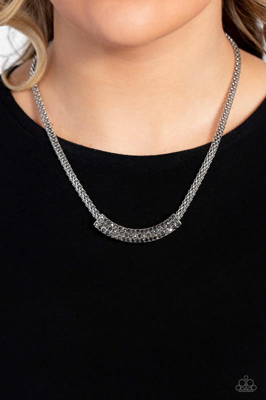 Swing Dance Dream - Silver Mesh Chain Hematite Rhinestone Necklace Paparazzi N1785