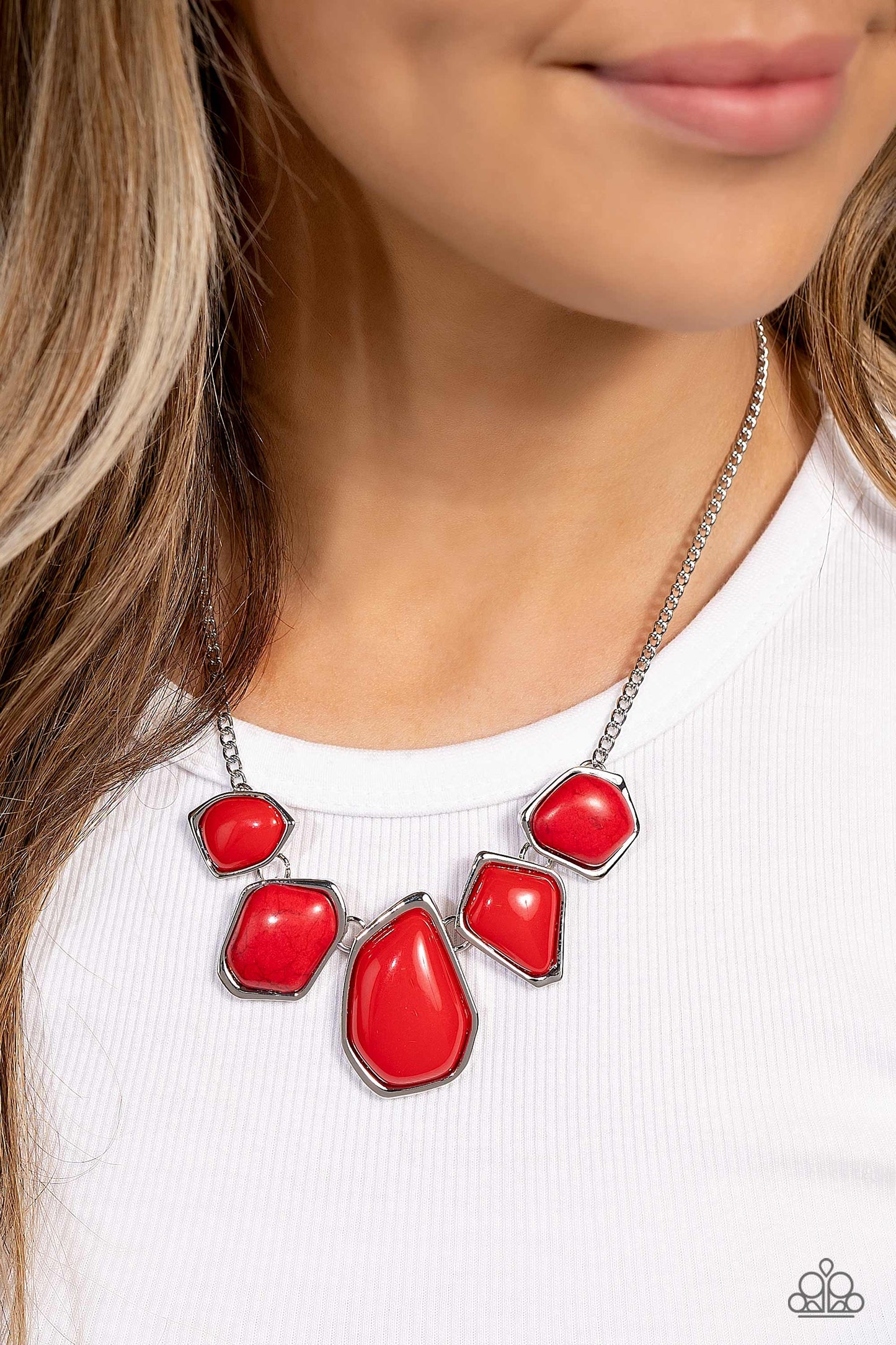 Beyond the Badlands - Red Defaced Stone & Acrylic Bead Santa Fe Style Necklace Paparazzi N1855