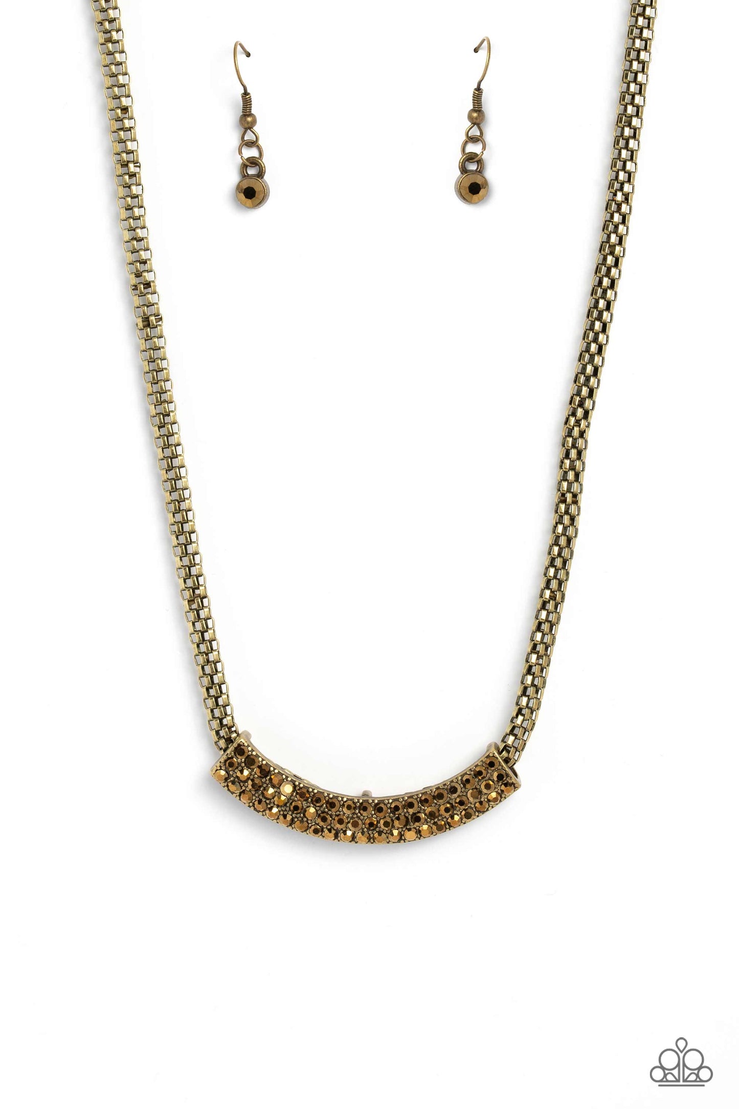 Swing Dance Dream - Brass Mesh Chain Aurum Rhinestone Necklace Paparazzi N1786