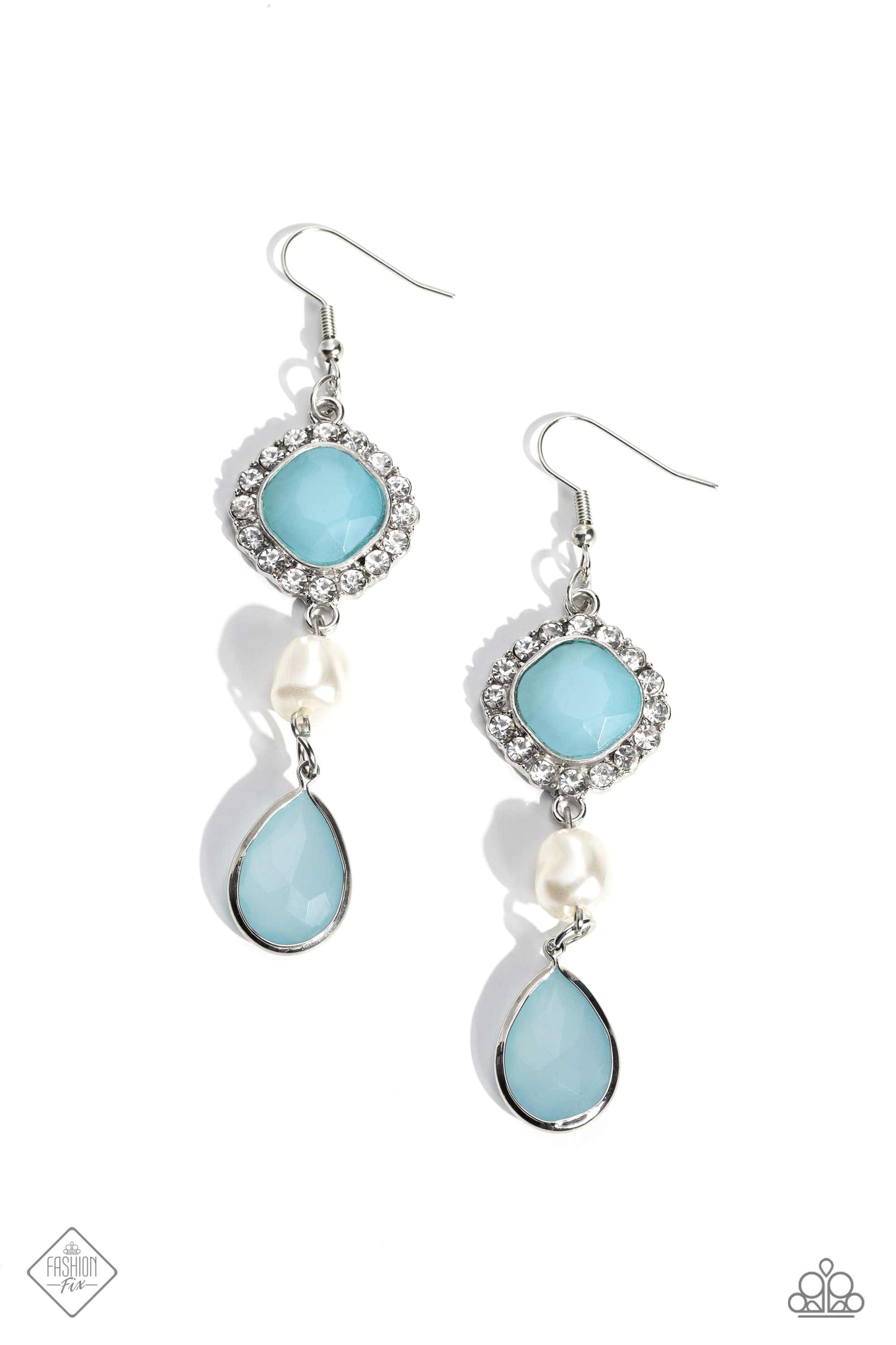 European Energy - Blue Skylight Bead White Rhinestone Earring Fashion Fix April 2023 Paparazzi E1577