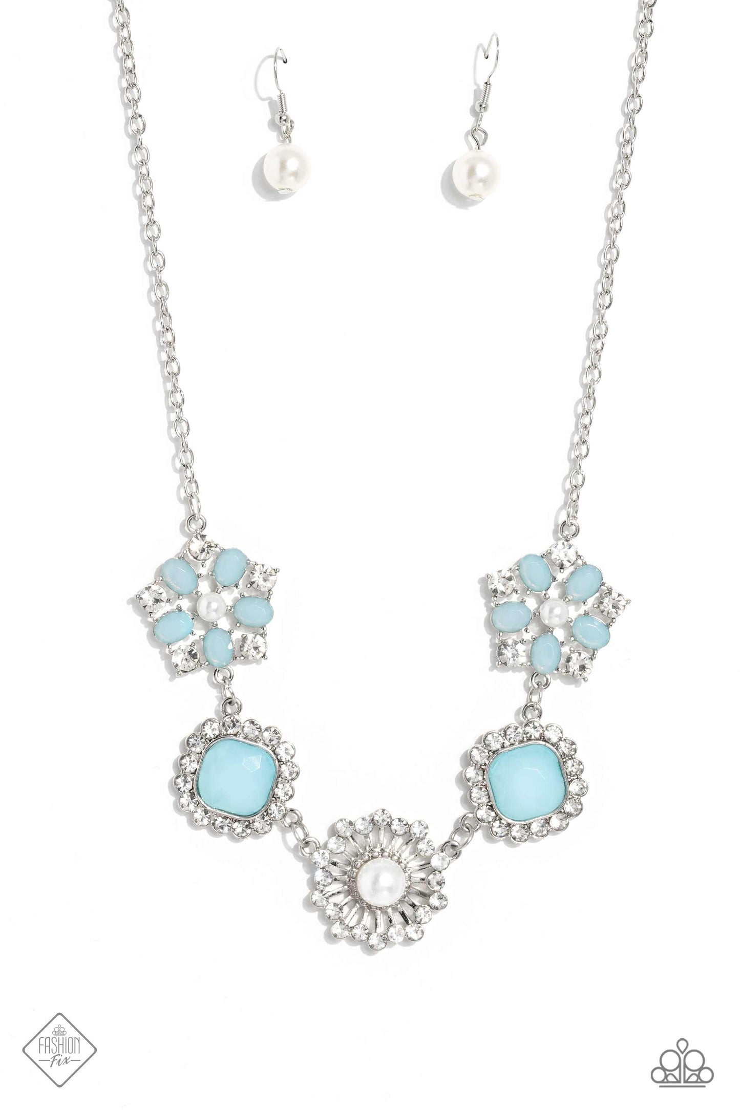 Flower Crown - Blue Skylight Bead & White Pearl Necklace Fashion Fix April 2023 Paparazzi N1807