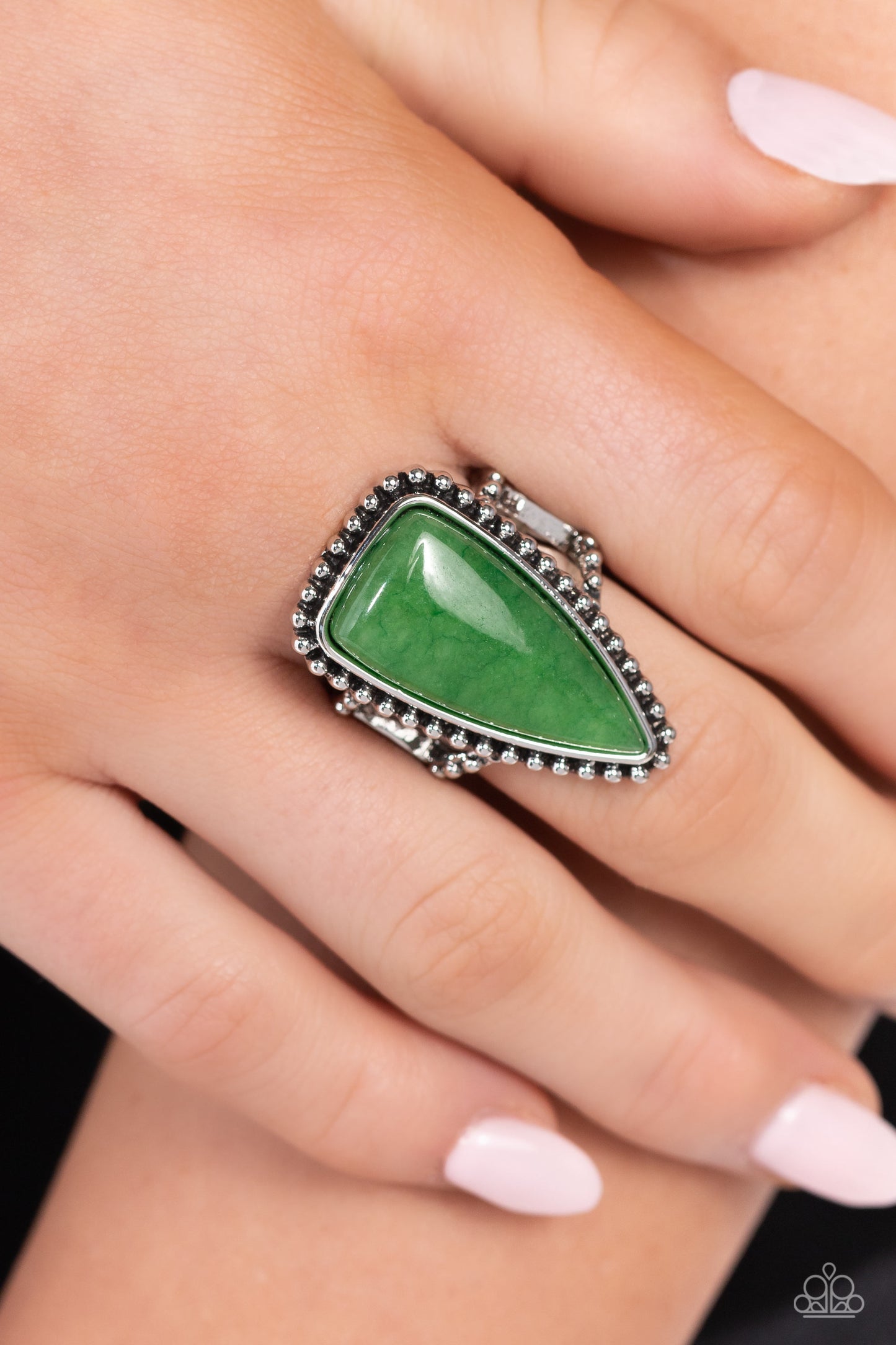 Earthy Engagement - Green Jade Triangle Stone Ring Paparazzi R0591