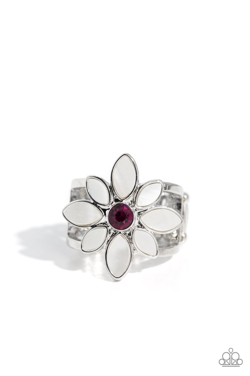 PETAL to the MEADOW - Pink Center White Pearlescent Petal Flower Ring Paparazzi R0558