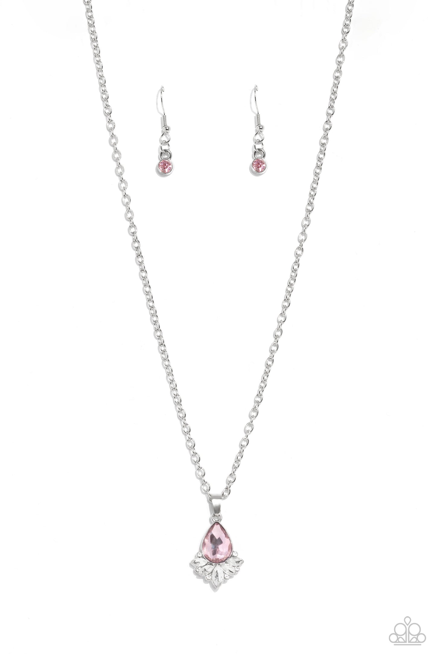 Fancy Fringe - Pink Solitaire Teardrop Gem  White Rhinestone Necklace Paparazzi N1948