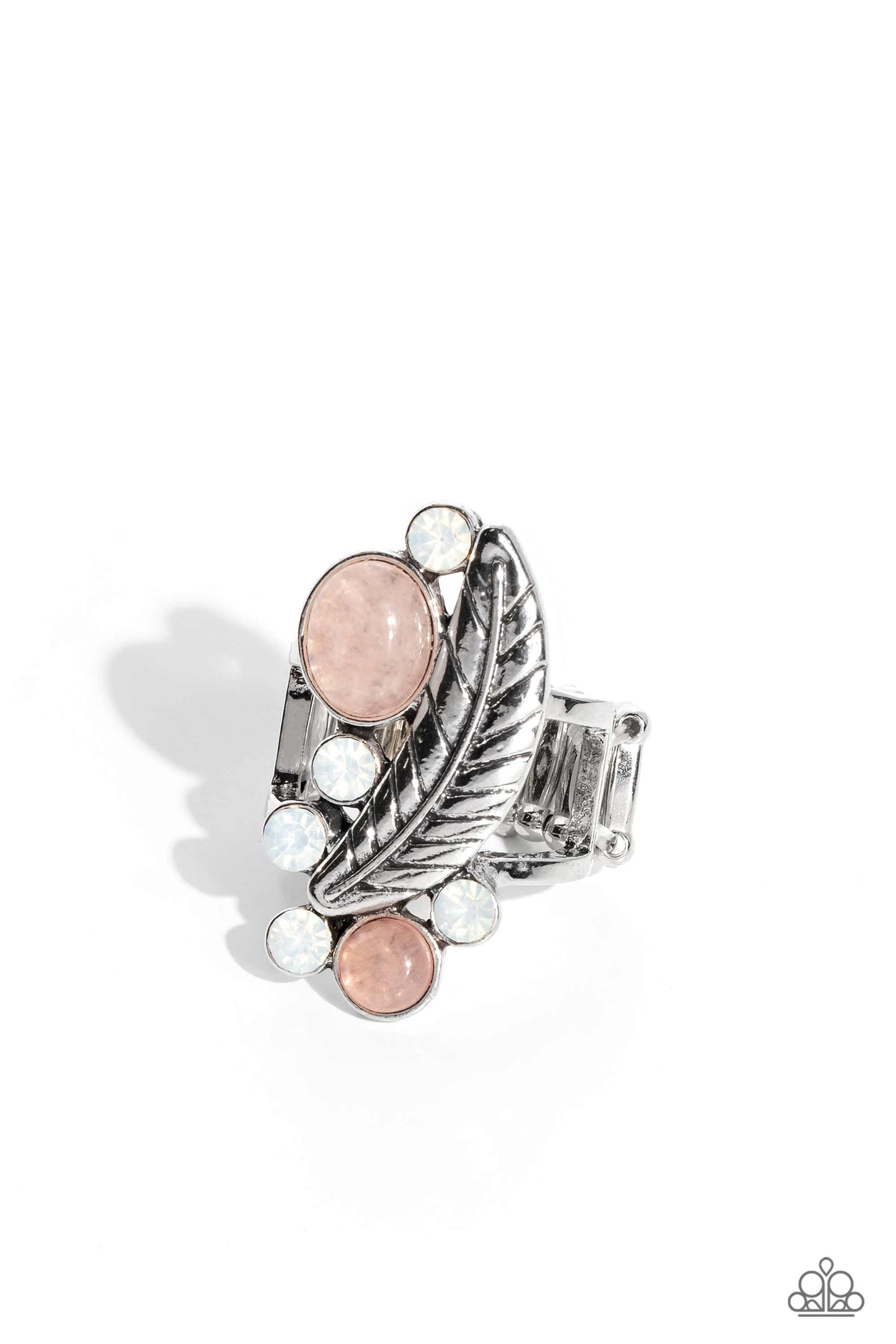 Off To FEATHER-land - Pink Rose Quartz Stone & Opalescent White Rhinestone Ring Paparazzi R0520