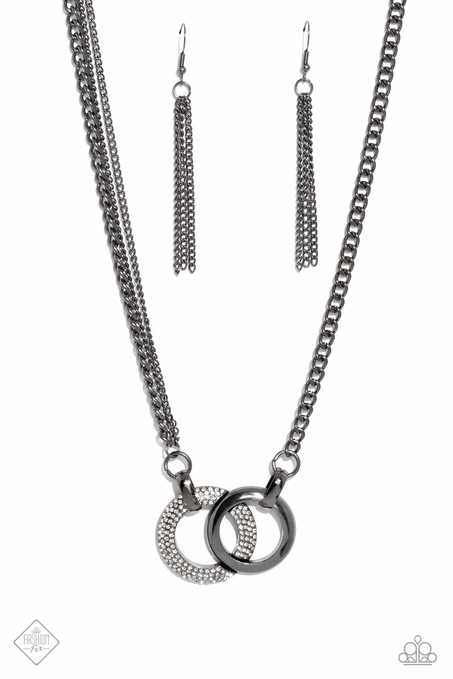 Phenomenal Powerhouse - Black Gunmetal & White Rhinestone Necklace Fashion Fix February 2023 Paparazzi N1376