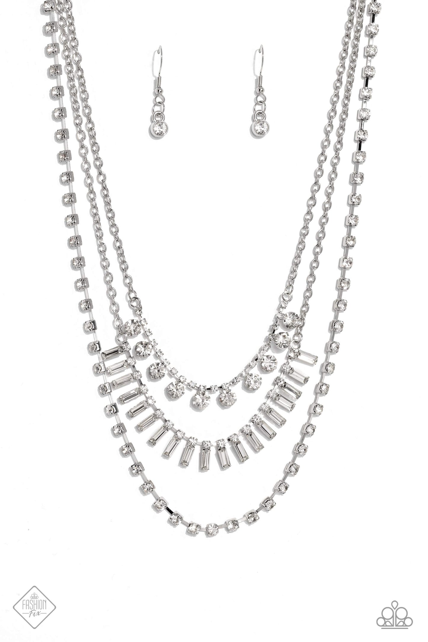 Dripping in Stardust - White Emerald Cut Gem Necklace Fashion Fix May 2023 Paparazzi N1675