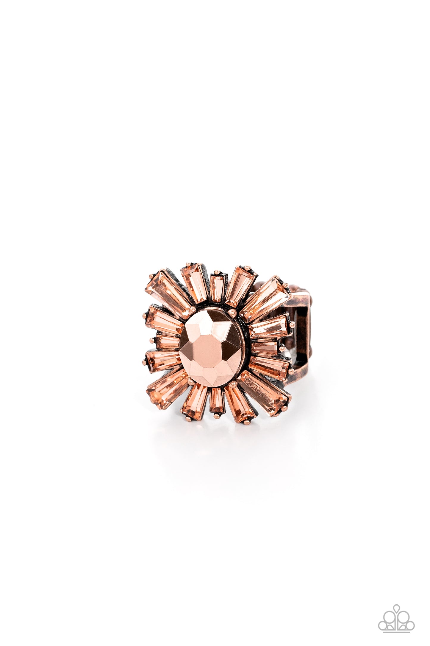 Starburst Season - Copper Aurum Gem Peachy Rhinestone Floral Ring Paparazzi R0605