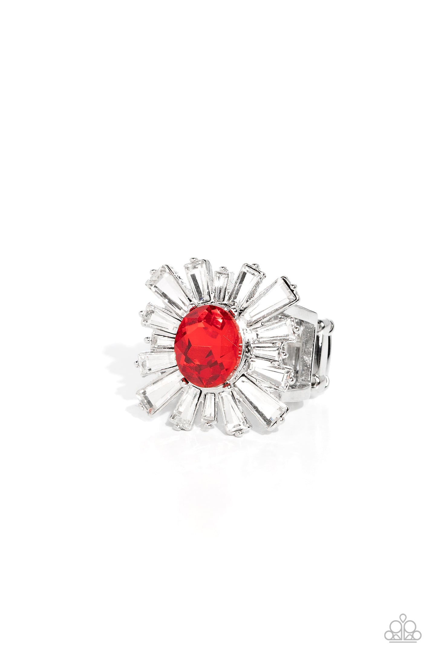 Starburst Season - Red Gem & White Rhinestone Ring Paparazzi R0598