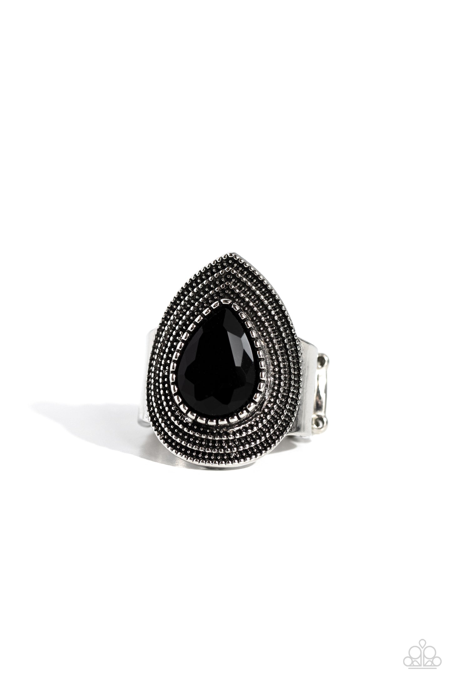 Dandy Highwayman - Black Teardrop Gem Silver Ring Paparazzi R0641