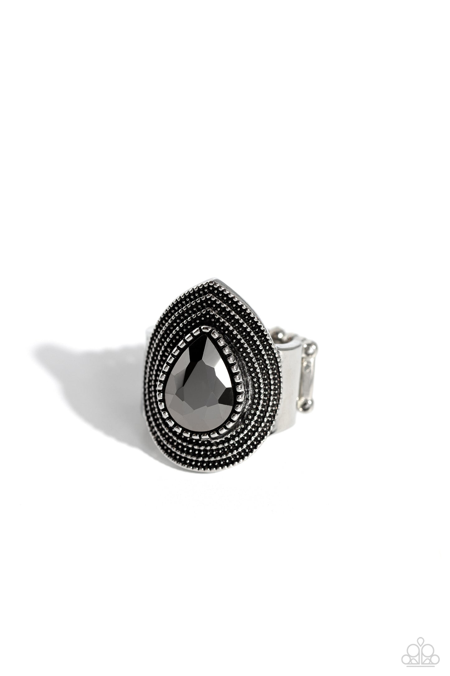 Dandy Highwayman - Silver Hematite Teardrop Gem Silver Ring Paparazzi R0606