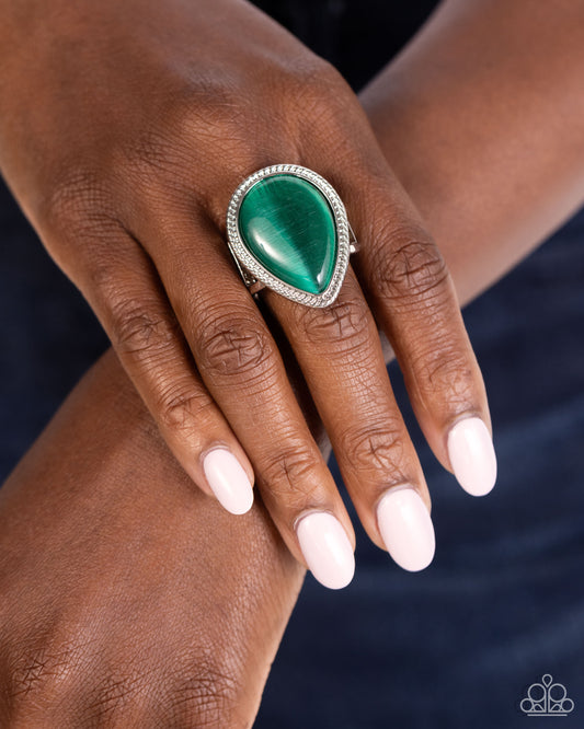 The Rain in MAINE - Green Cat's Eye Teardrop Ring Paparazzi R0526