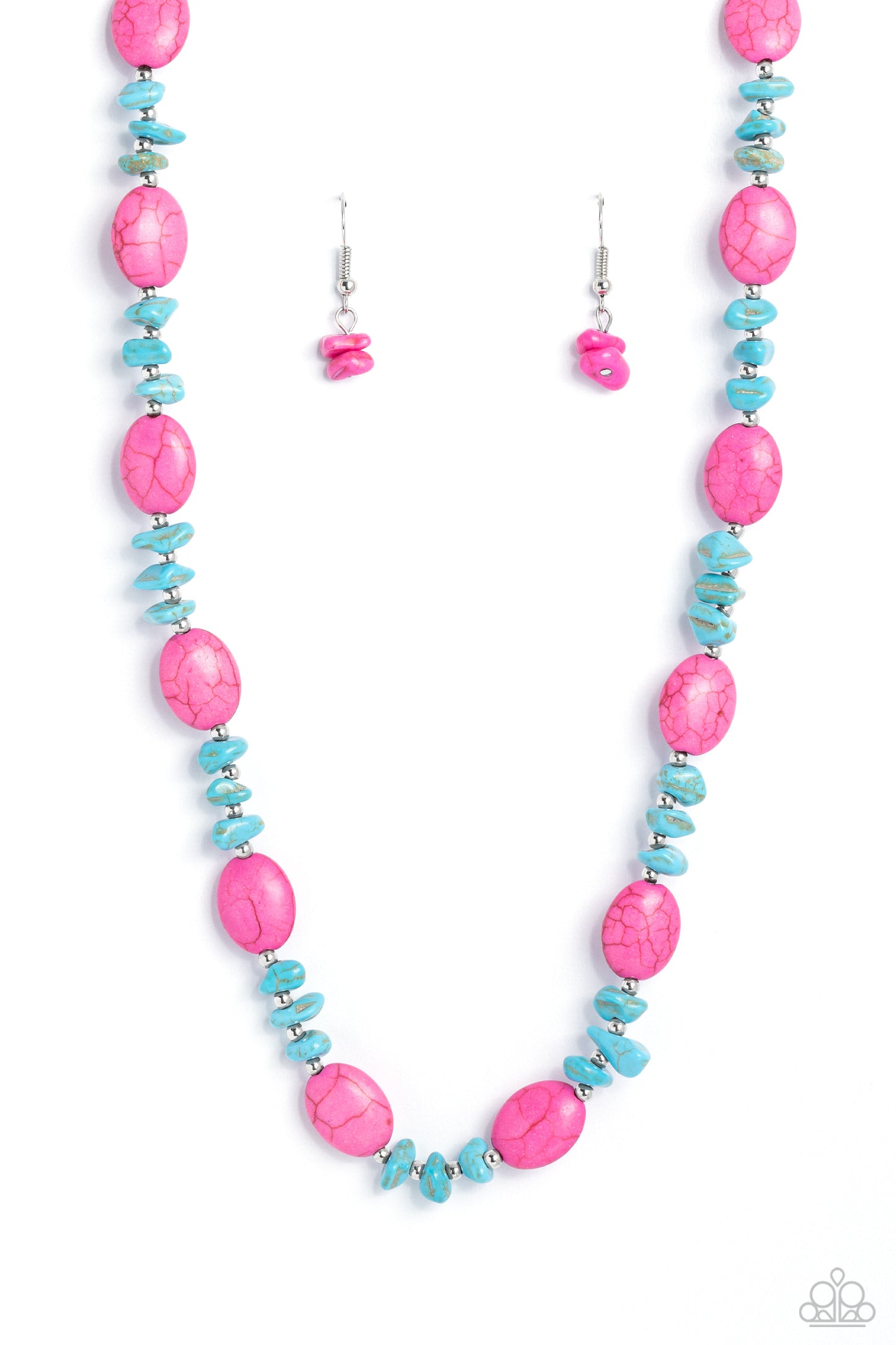 Stone Age Showcase - Pink & Turquoise Stone Santa Fe Style Necklace Paparazzi N1944