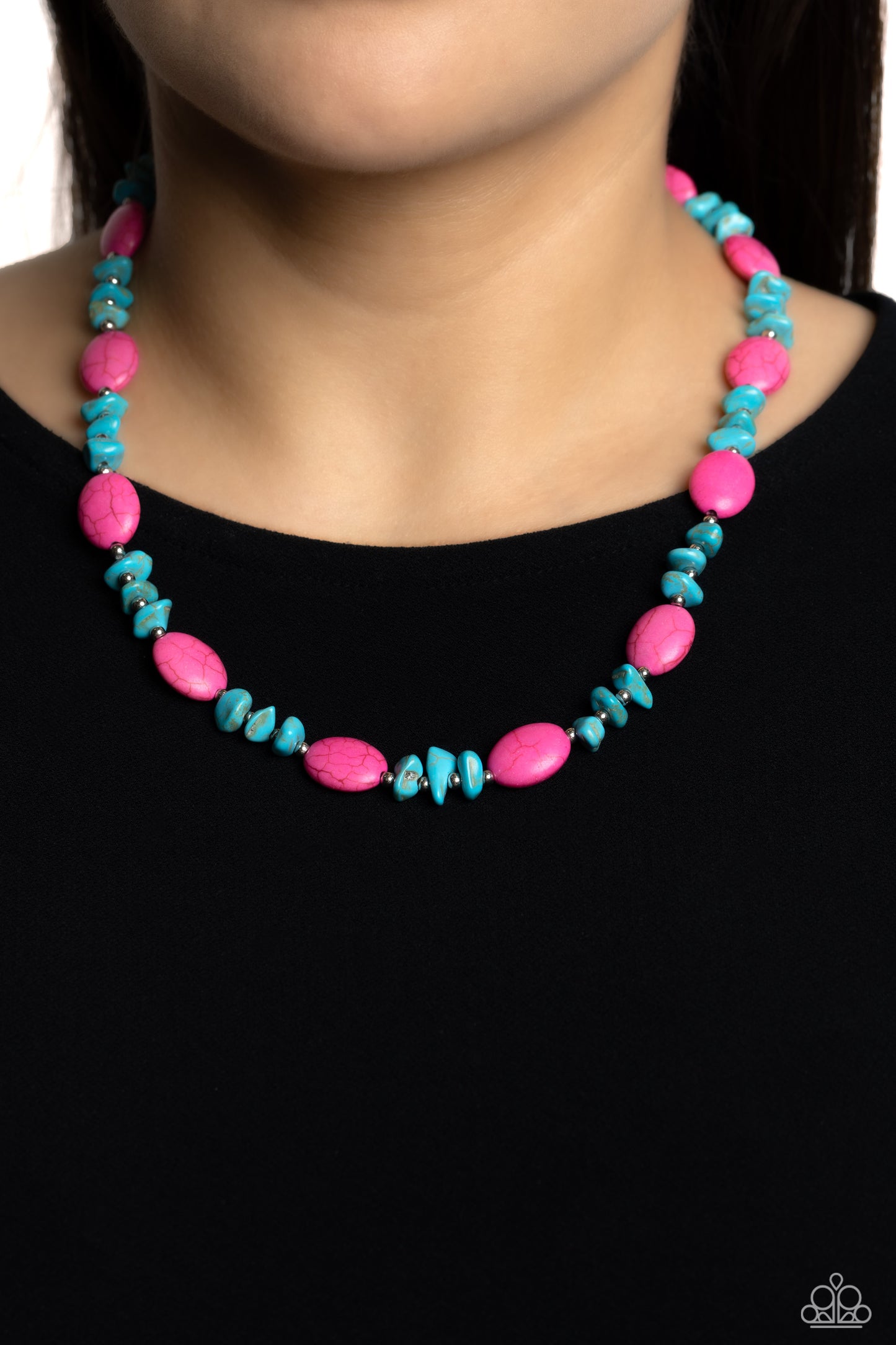 Stone Age Showcase - Pink & Turquoise Stone Santa Fe Style Necklace Paparazzi N1944