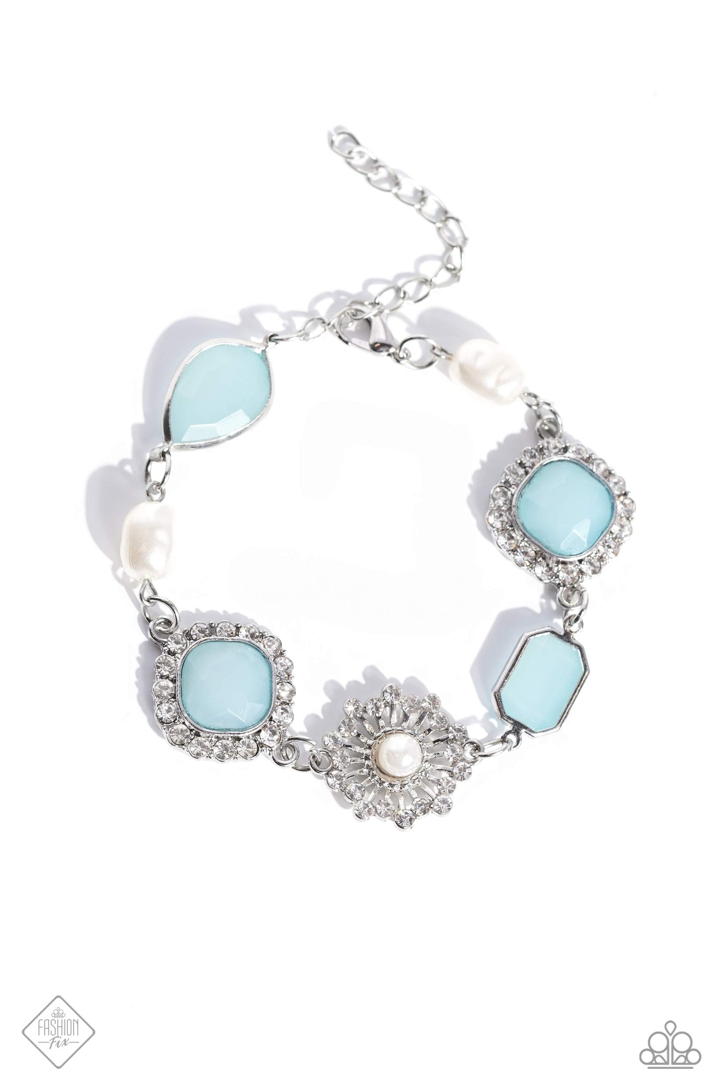 Medieval Magic - Blue Skylight White Rhinestone Bracelet Fashion Fix April 2023 Paparazzi B1239