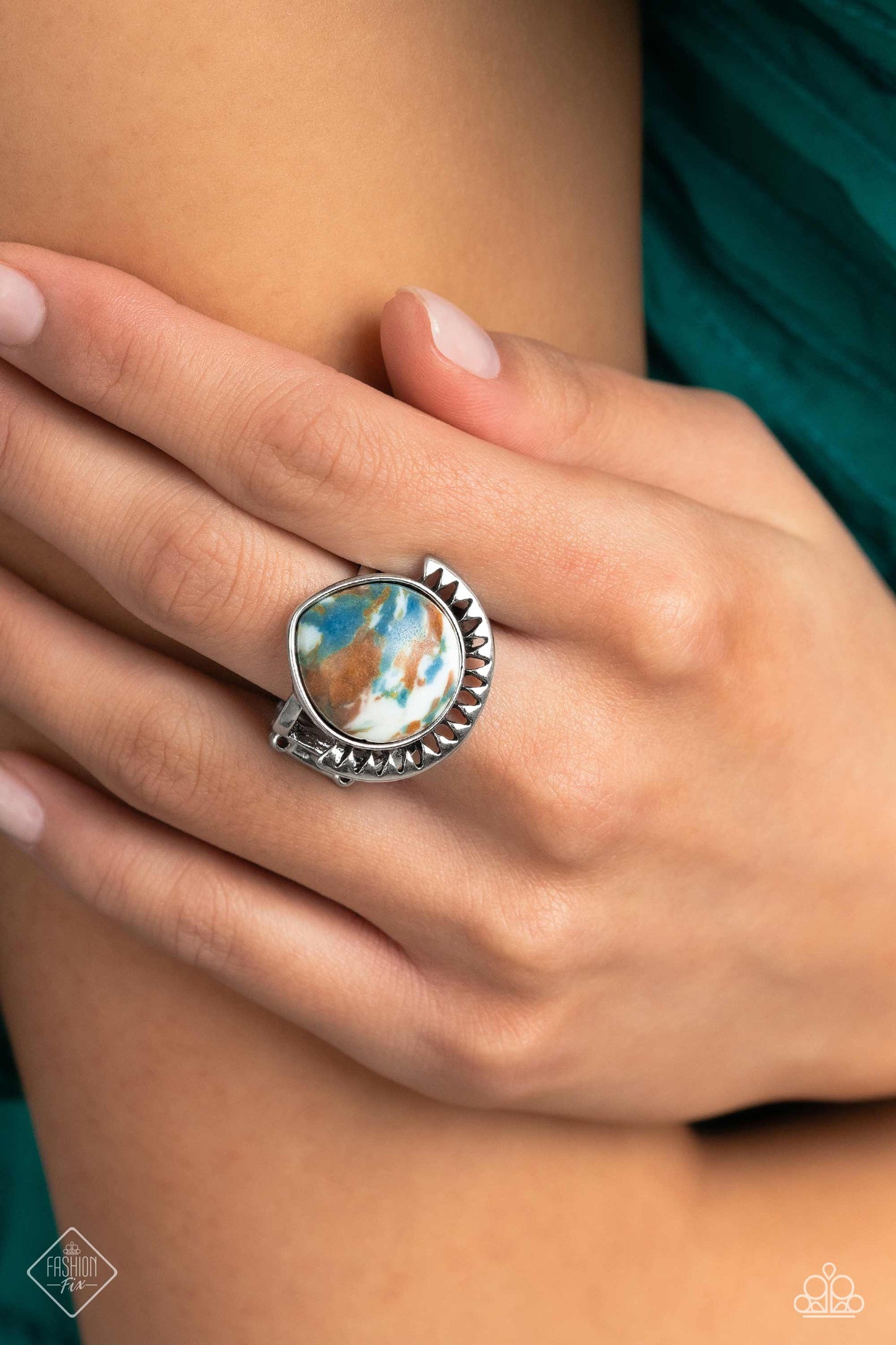 Who CLAN Say? - Brown, Blue, White Stone Santa Fe Style Ring Fashion Fix April 2023 Paparazzi R0556