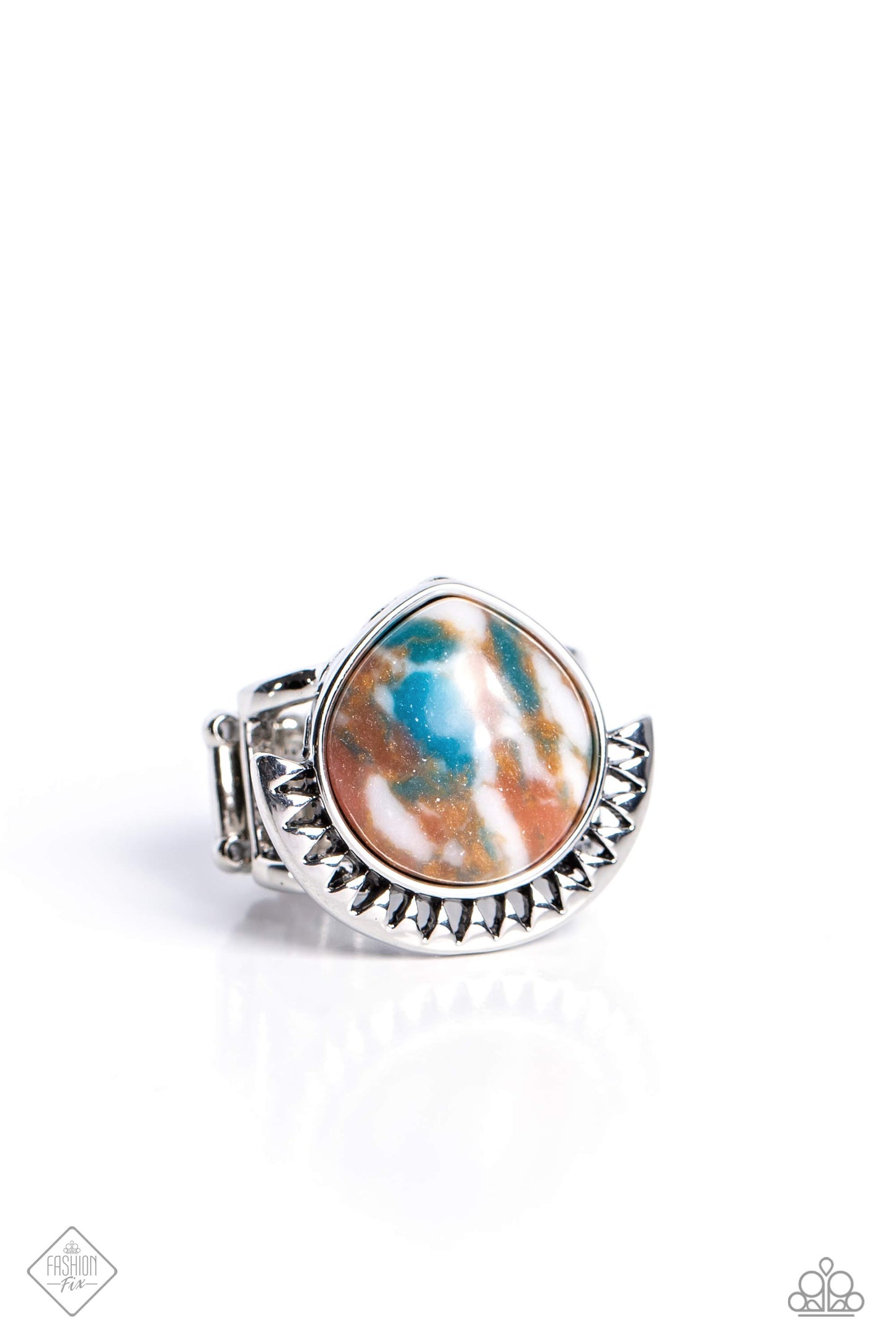 Who CLAN Say? - Brown, Blue, White Stone Santa Fe Style Ring Fashion Fix April 2023 Paparazzi R0556