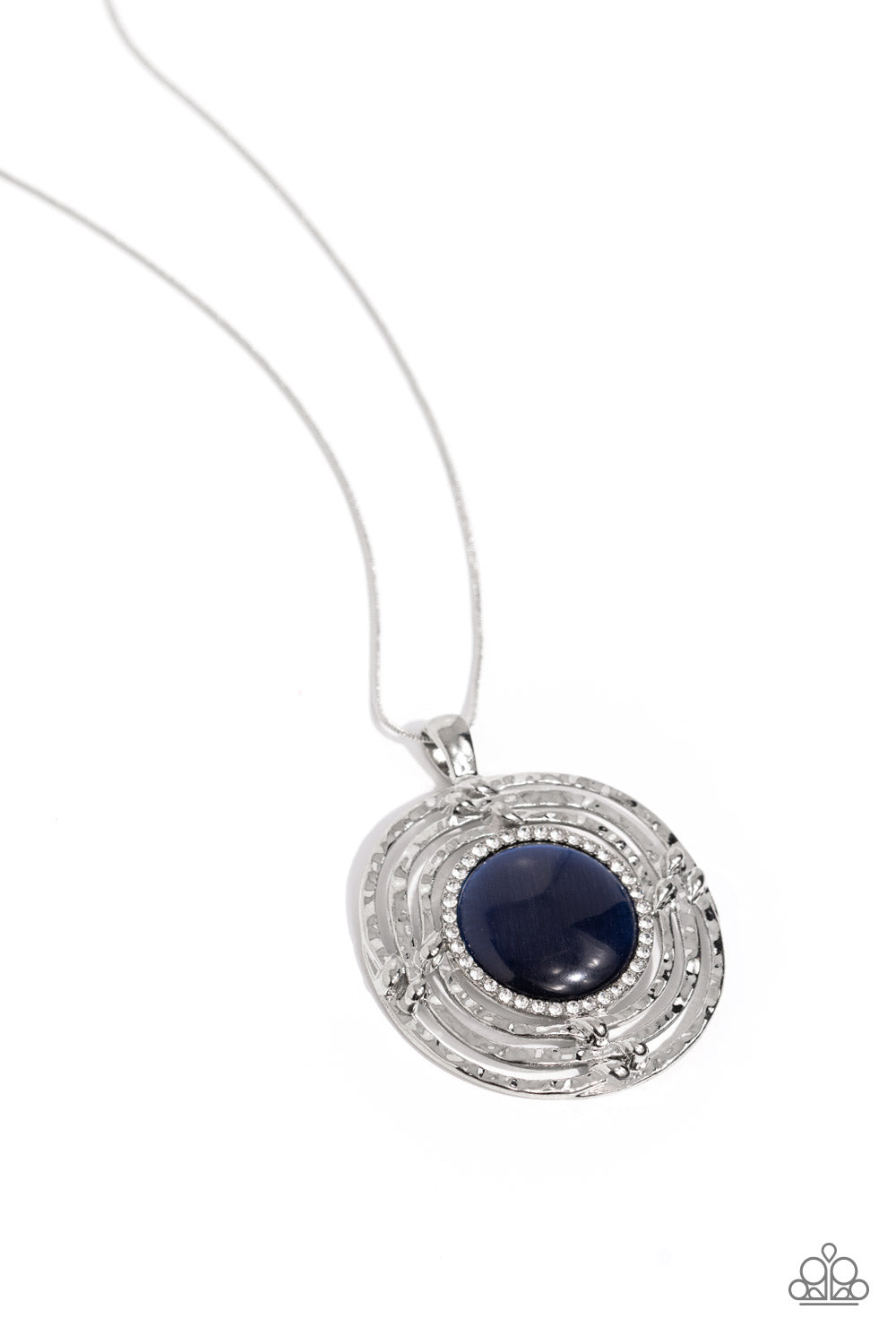 Maze STUNNER - Blue Navy Cat's Eye Stone Hammered Silver Frame Necklace Paparazzi N1827