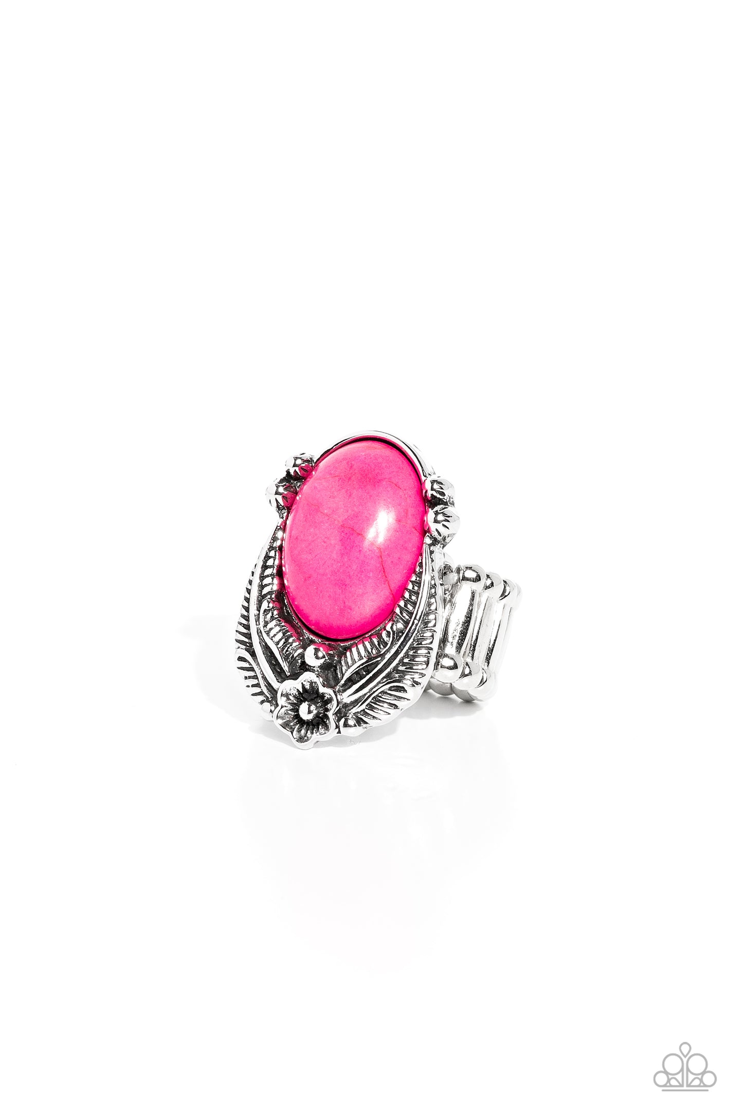 Serrated Style - Pink Stone Silver Santa Fe Style Ring Paparazzi R0594