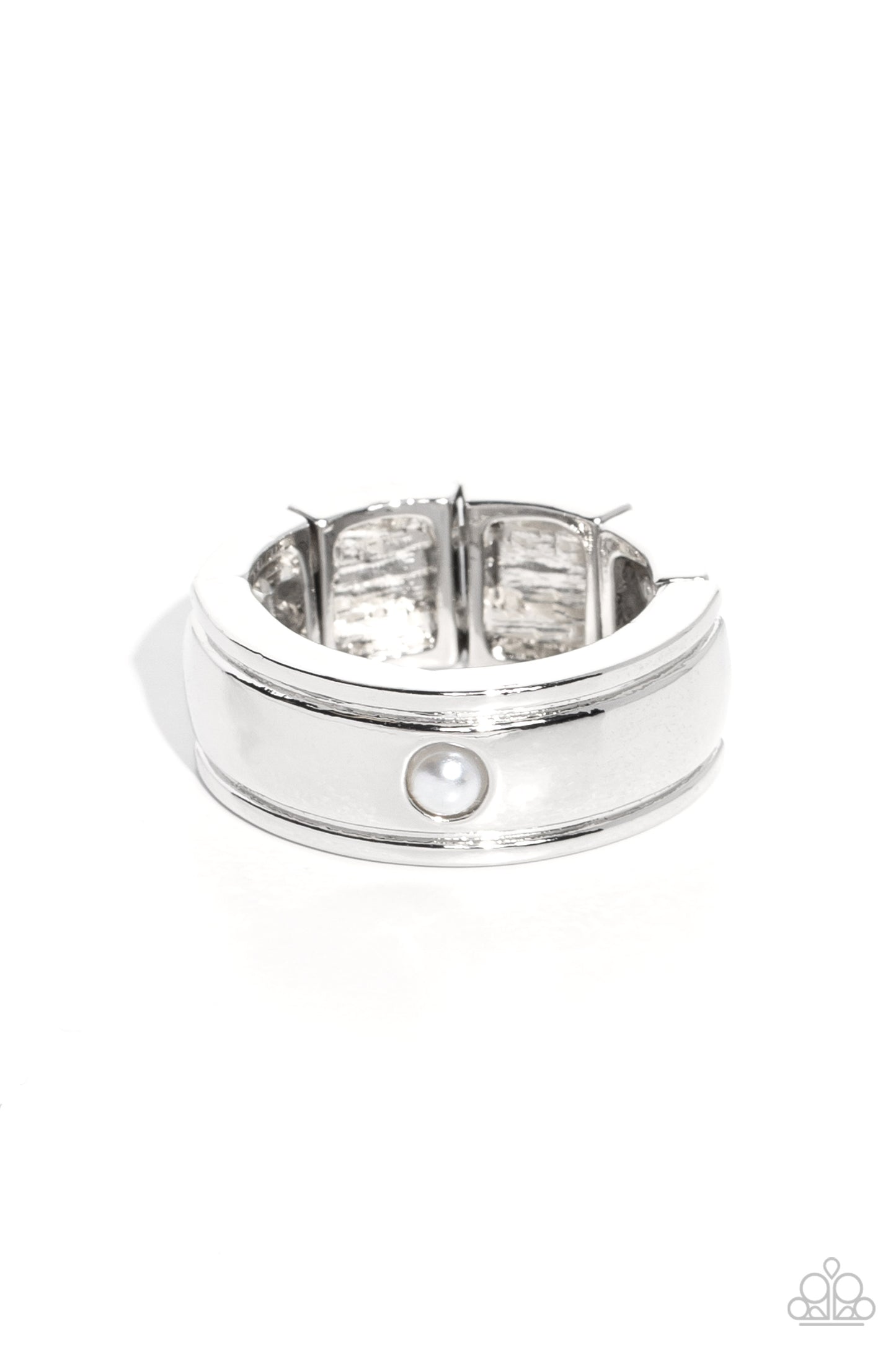 Seize the Sophistication - White Pearl Silver Men's Urban Ring Paparazzi R0620