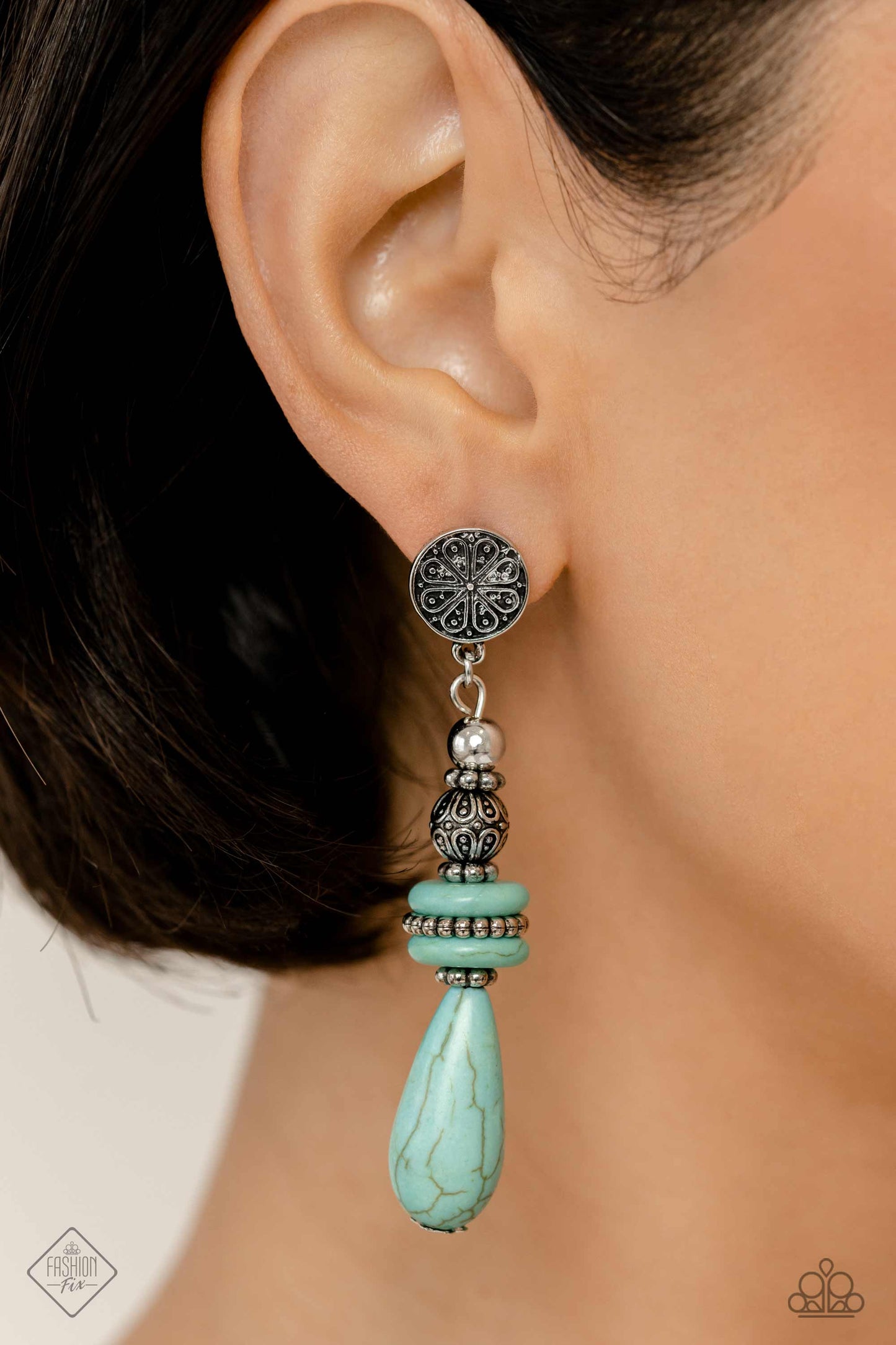 Desert Fever - Blue Turquoise Stone Earring Fashion Fix May 2023 Paparazzi E1464