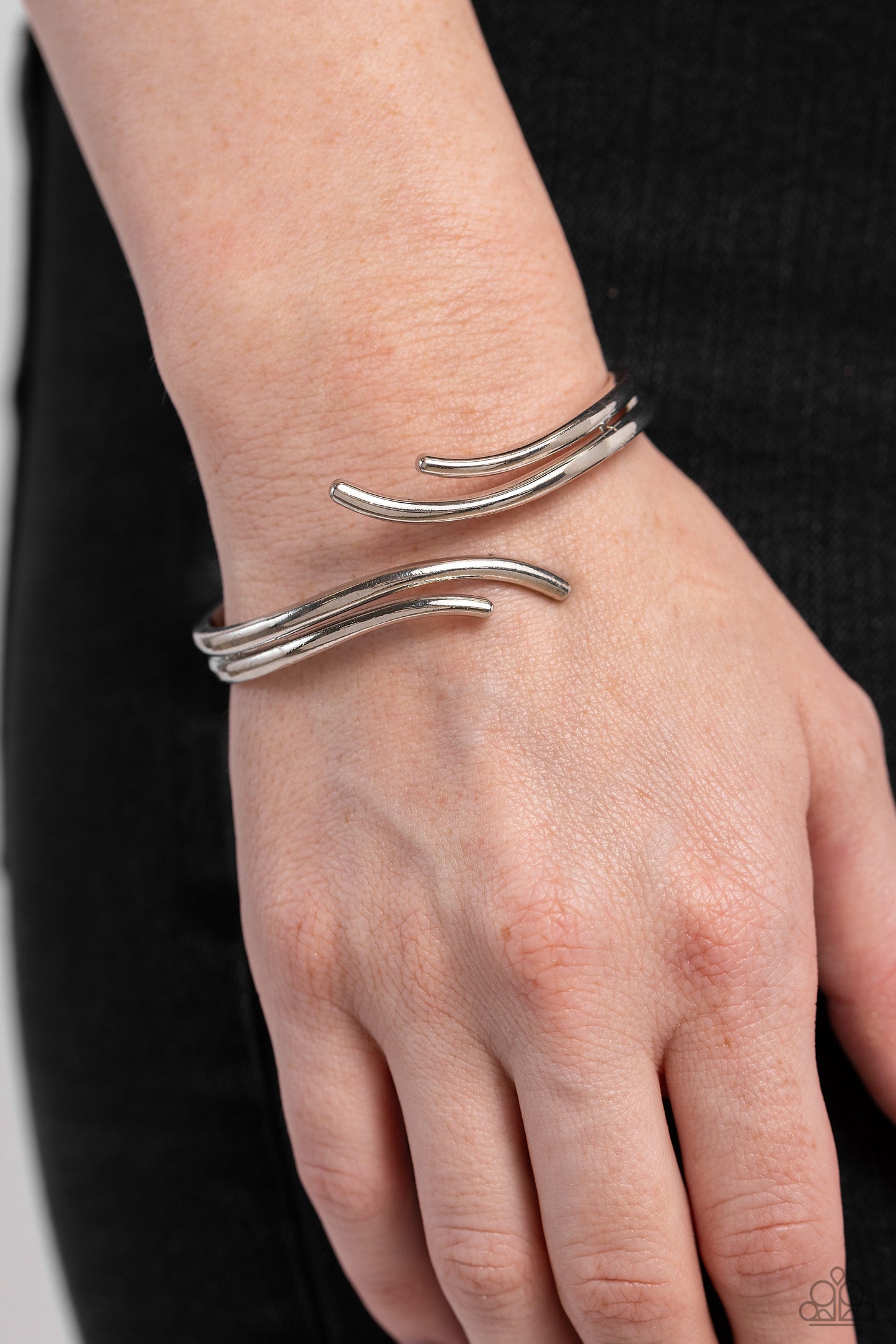 Elven Elegance - Silver Overlapping Branches Mystical Hinge Bracelet Paparazzi B1117