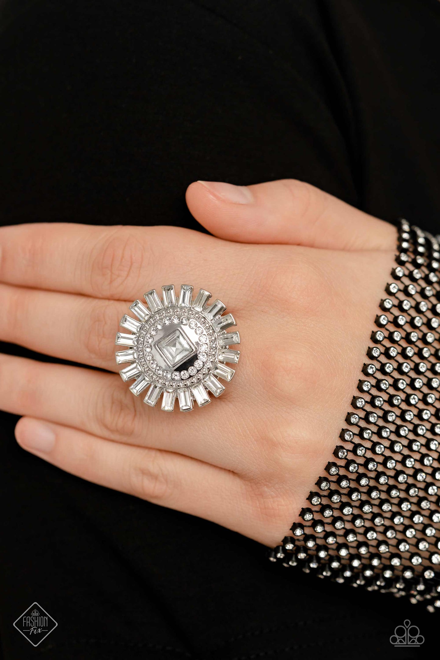 Shimmery Sprinkle - White Rhinestone Ring Fashion Fix May 2023 Paparazzi R0502