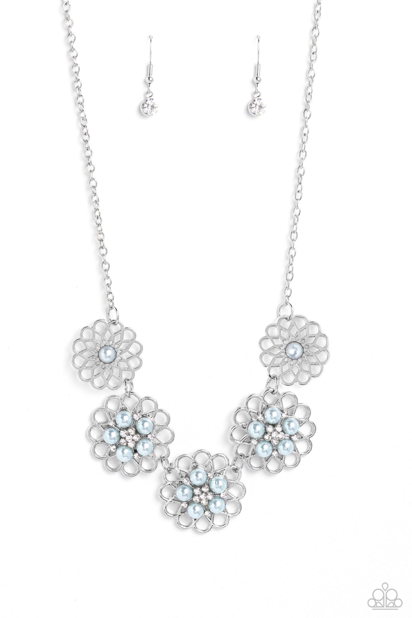 Mandala Mosaic - Blue Skylight Pearl & White Rhinestone Floral Necklace Paparazzi N1942