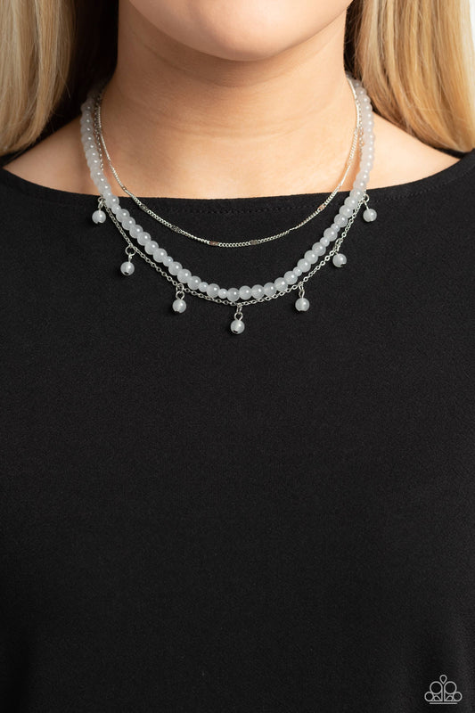 BEAD All About It - Silver & Gray Stone Bead Multilayer Necklace Paparazzi N1768