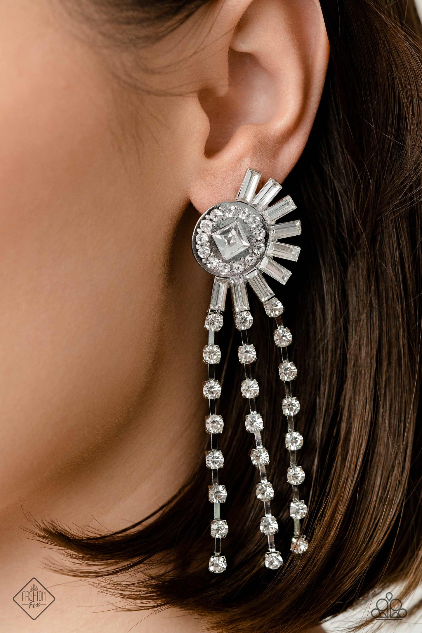 Torrential Twinkle - White Gem & Rhinestone Earring Fashion Fix May 2023 Paparazzi E1465