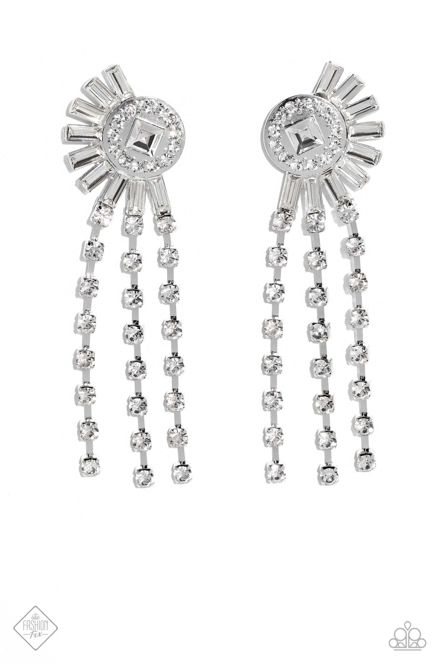 Torrential Twinkle - White Gem & Rhinestone Earring Fashion Fix May 2023 Paparazzi E1465