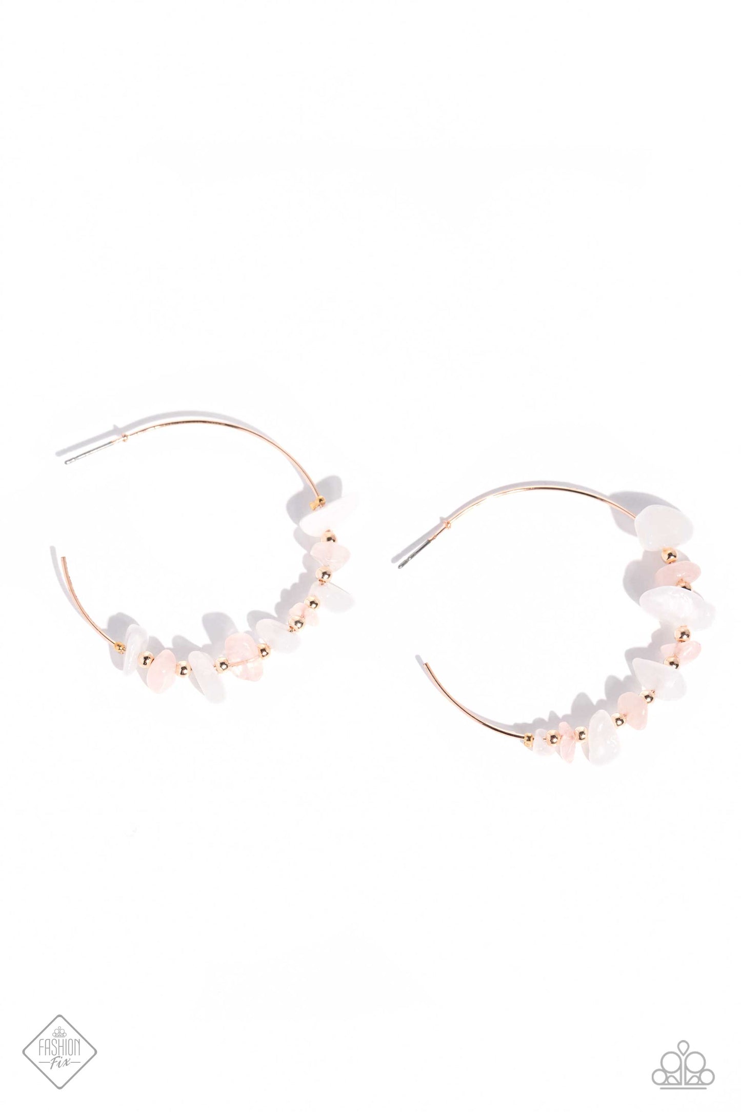 Euphoric Enjoyment - Rose Gold Rose Quartz 1 3/4 Hoop Earring Fashion Fix June 2023 Paparazzi E1457