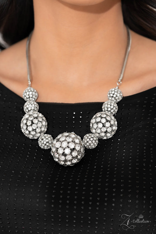 Undaunted - White Rhinestone Sphere Zi Collection Necklace Paparazzi