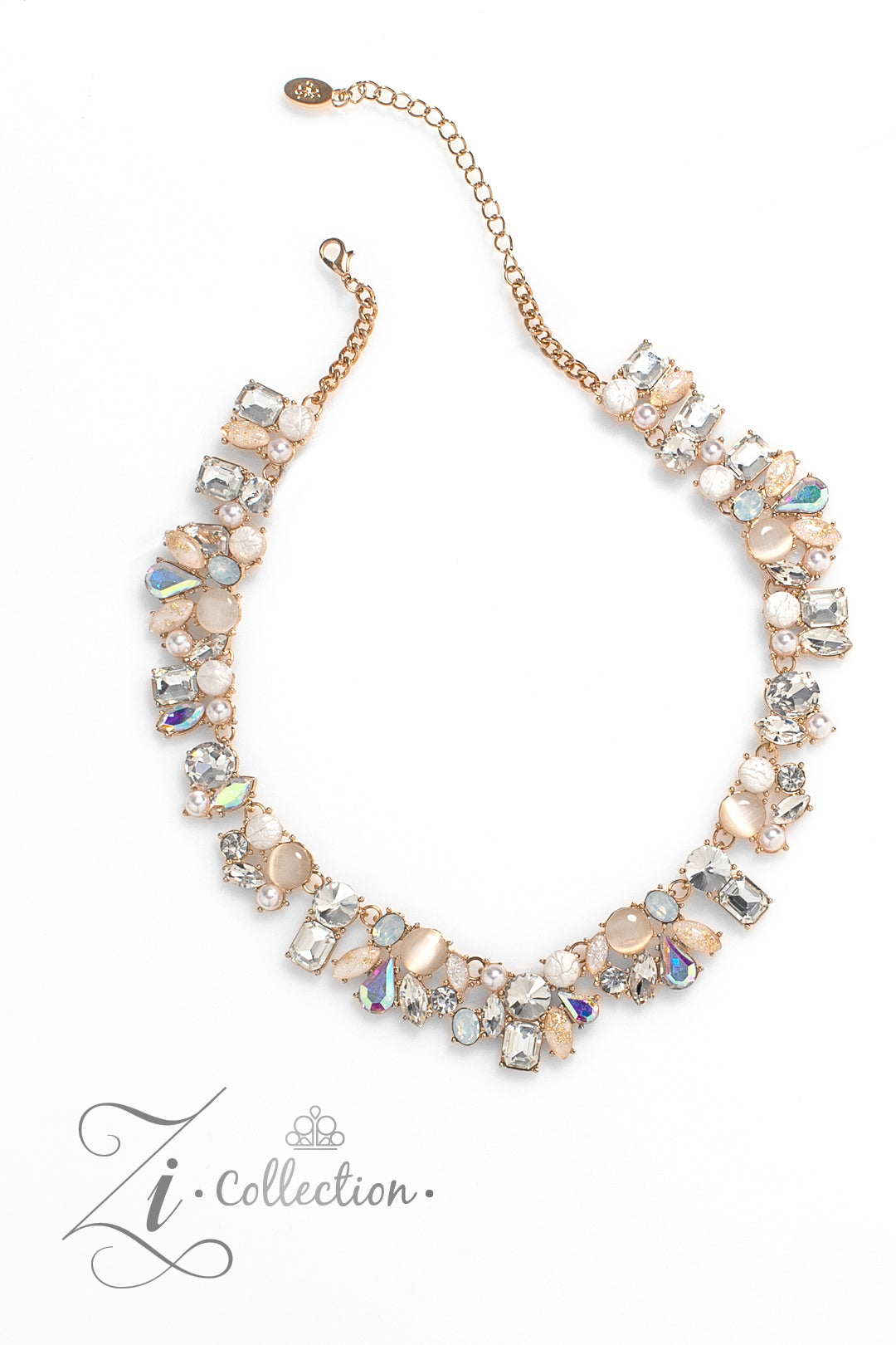 Enchanting - Gold Iridescent Teardrop, Cat's Eye & Rhinestone Zi Collection Necklace 2023 Paparazzi