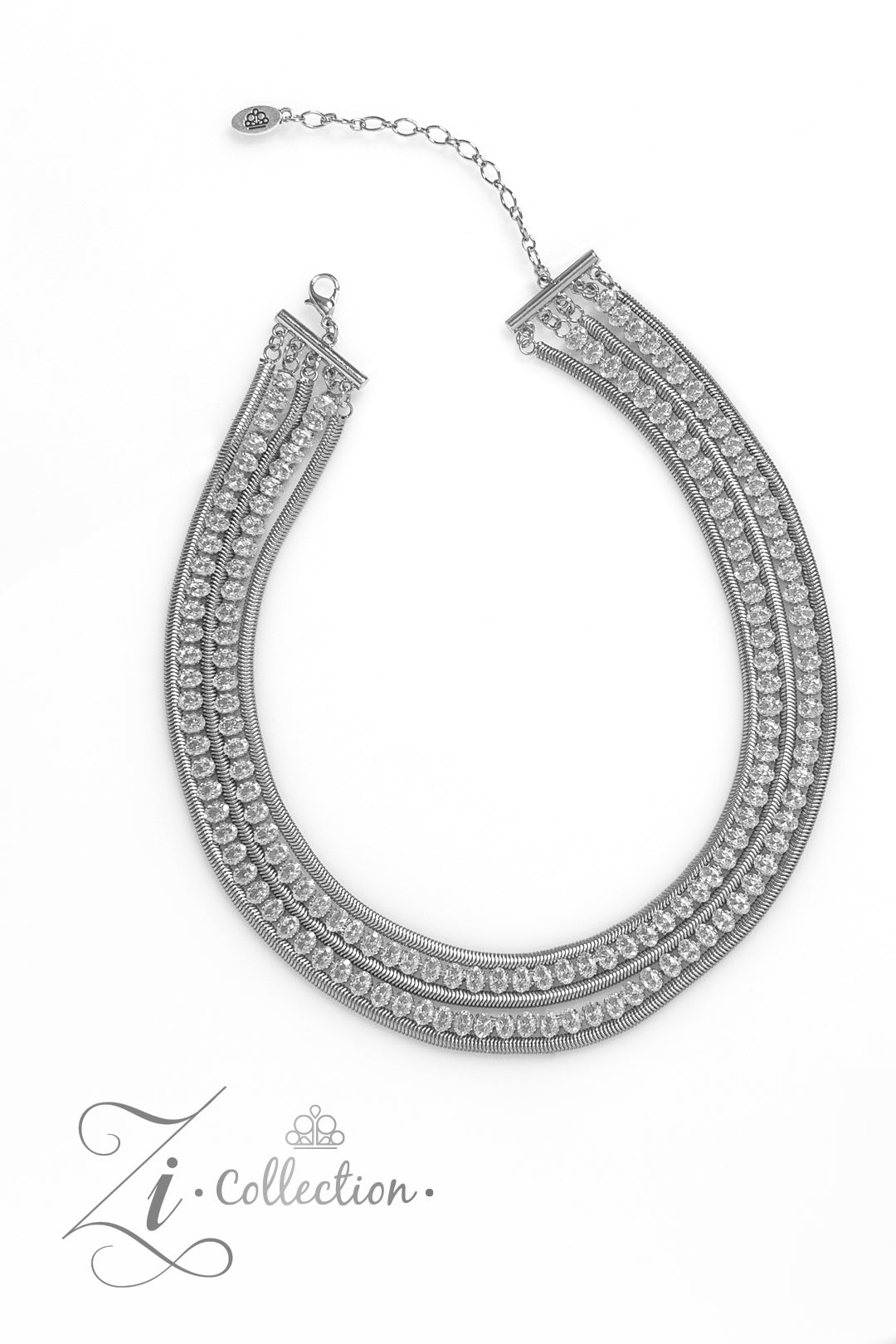 Tenacious - White Rhinestone Silver Snake Chain Zi Collection Necklace 2023 Paparazzi