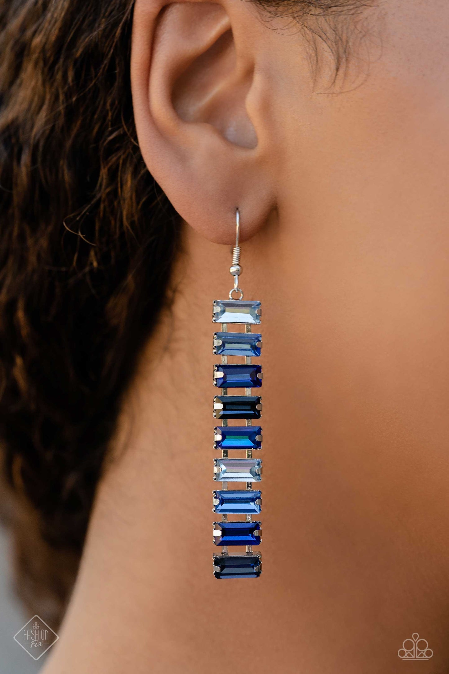 Superbly Stacked - Blue Emerald Cut Gem Earring Fashion Fix July 2023 Paparazzi E1461