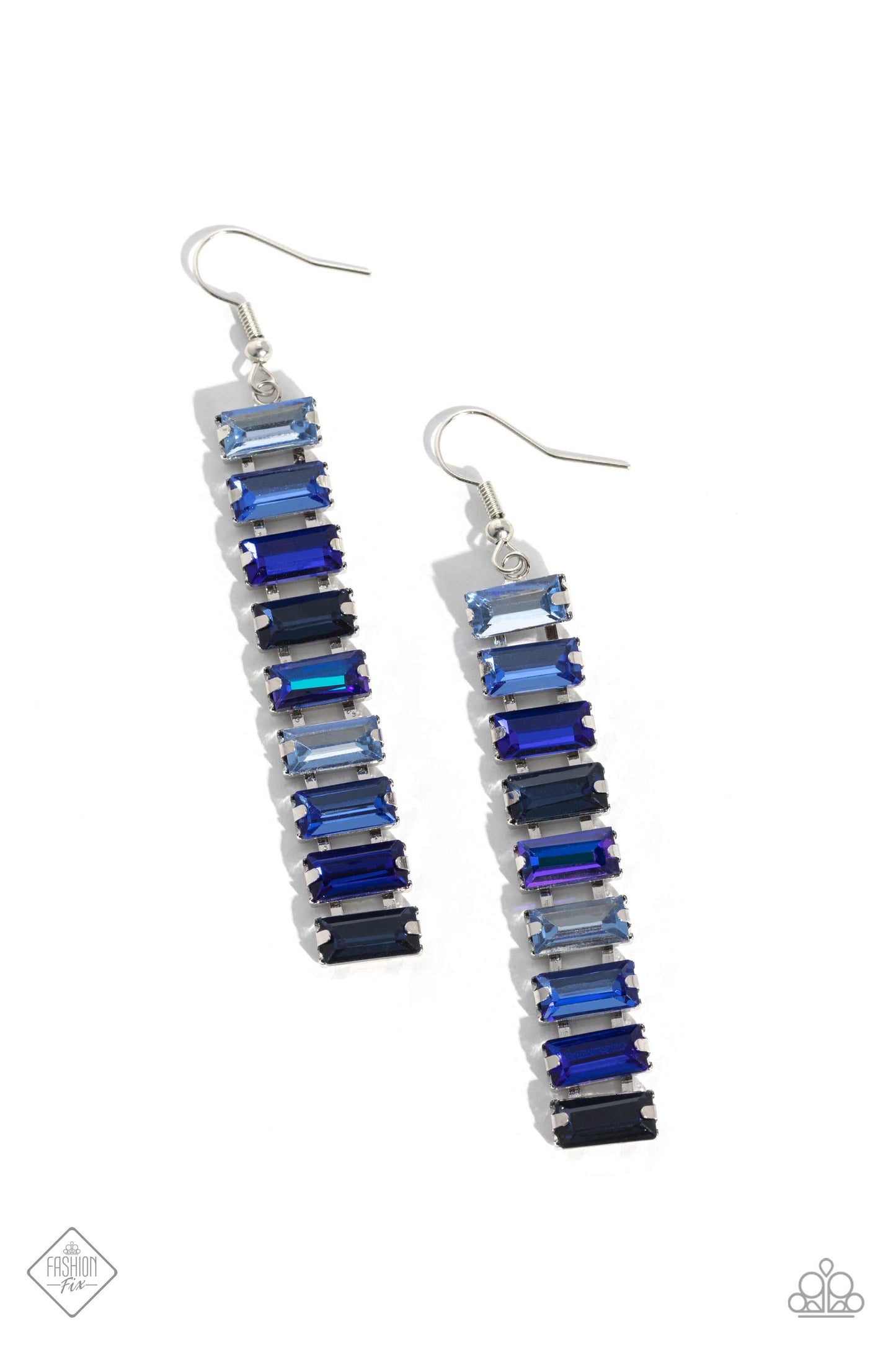 Superbly Stacked - Blue Emerald Cut Gem Earring Fashion Fix July 2023 Paparazzi E1461