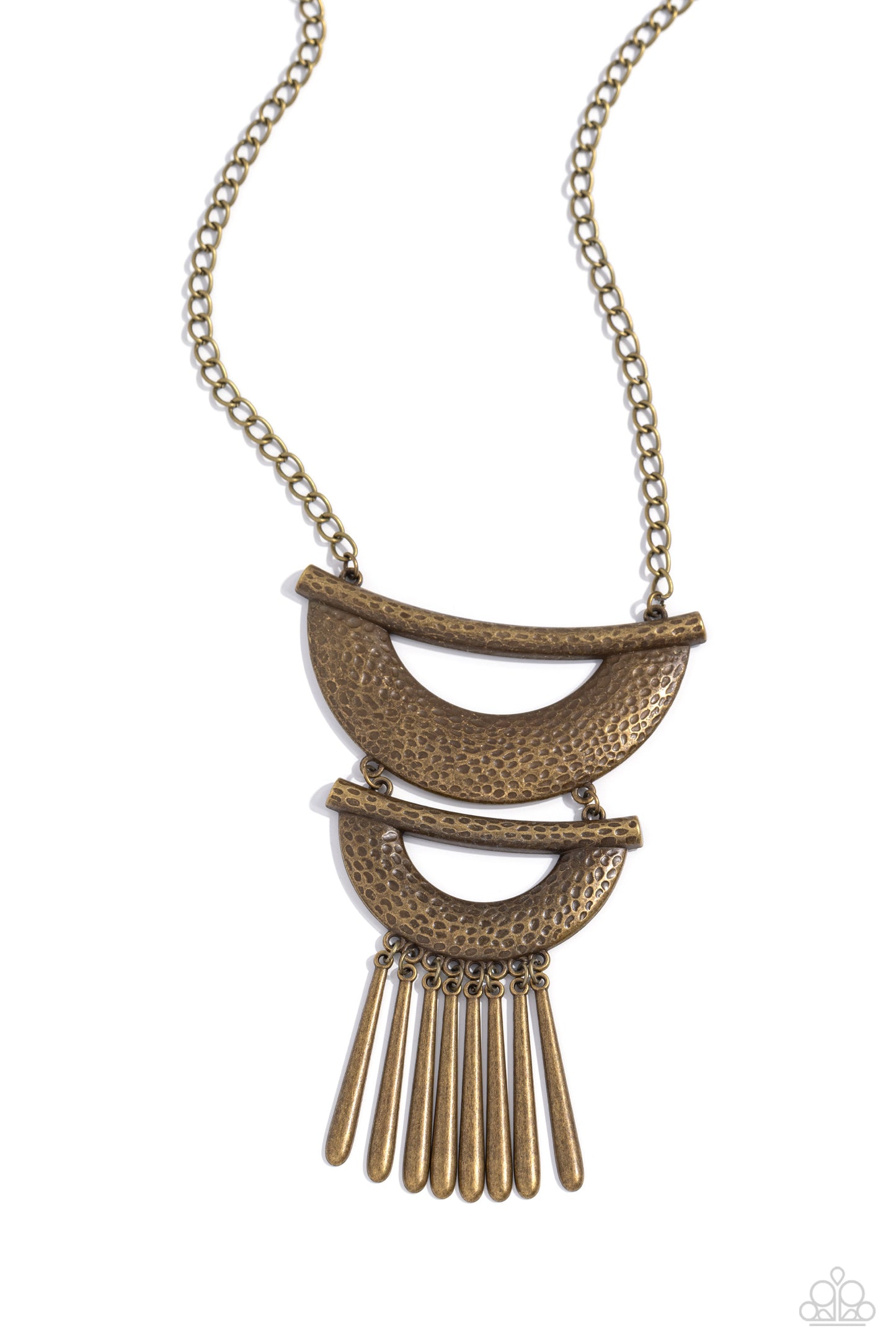 Fringe Festival - Brass Antiqued Hammered Fringe Pendant Necklace Paparazzi N2105