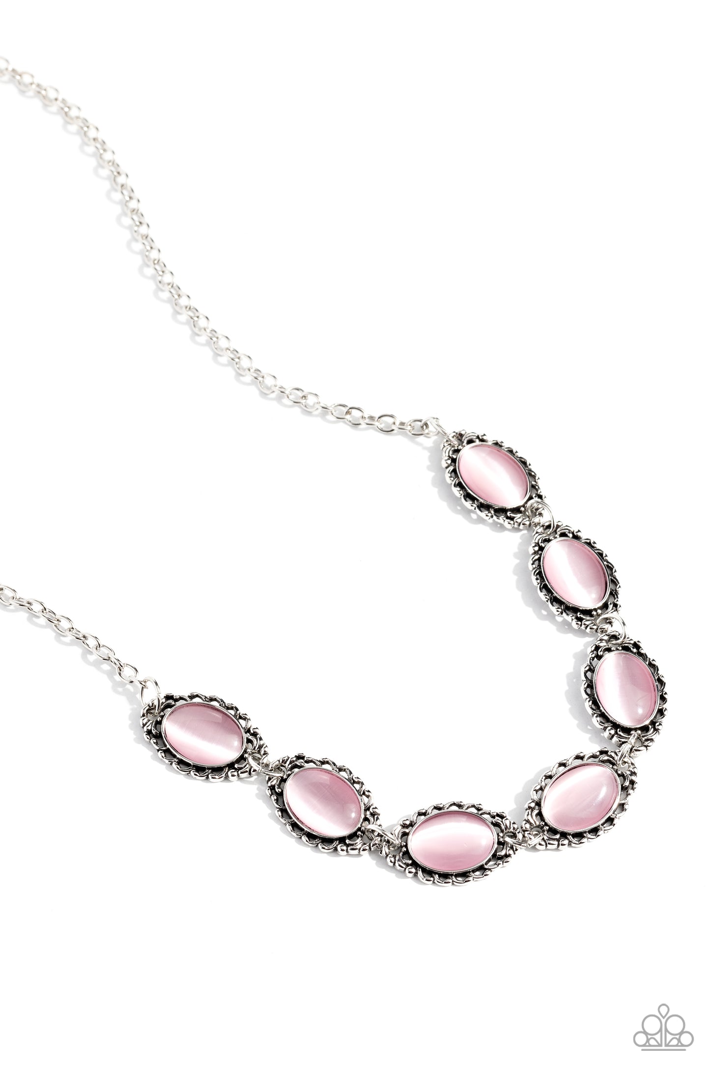 Framed in France - Pink Cat's Eye Stone Silver Necklace Paparazzi N0442