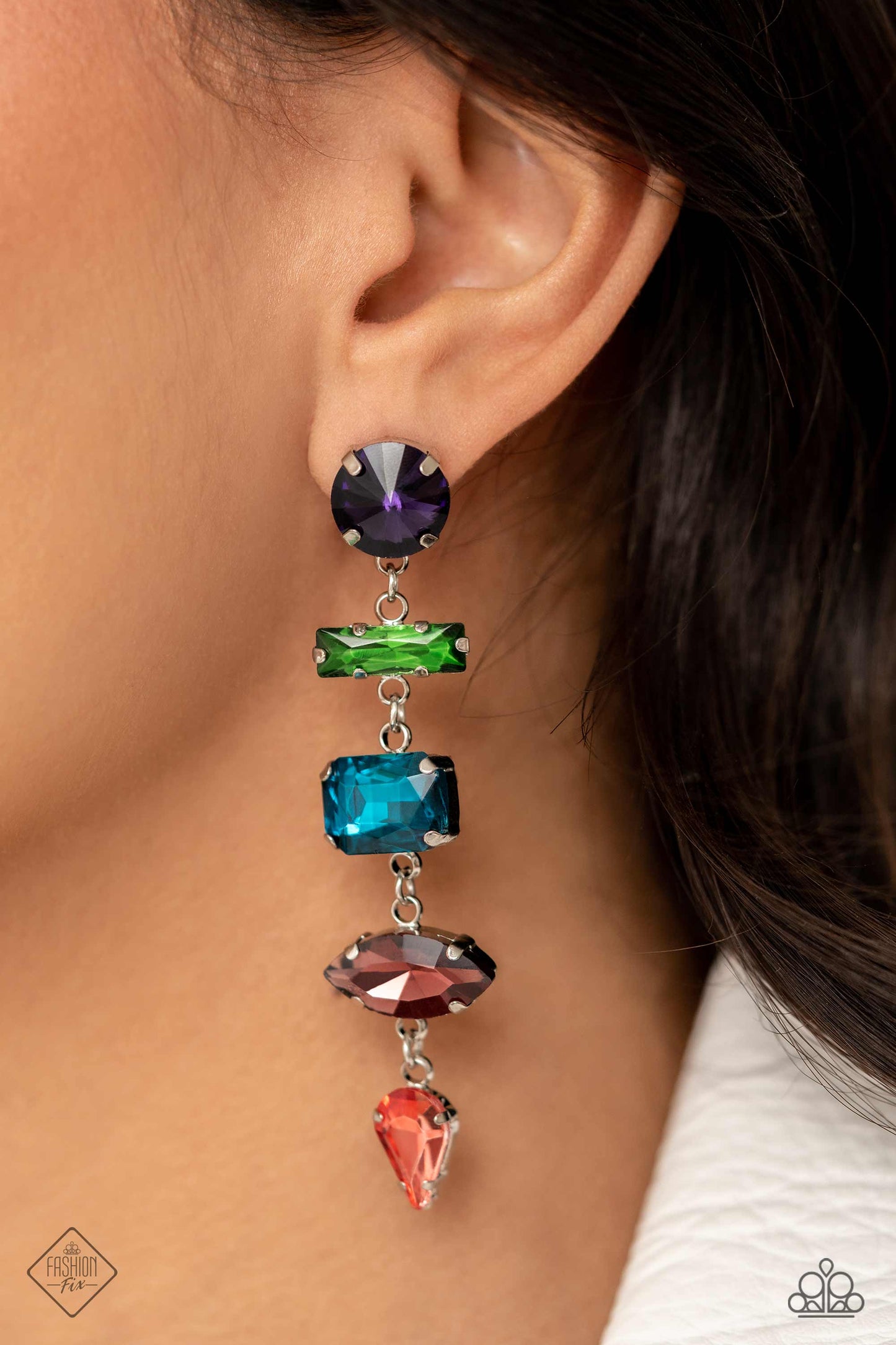 Connected Confidence - Multicolored Rhinestone Post Earring Fashion Fix August 2023 Paparazzi E1478