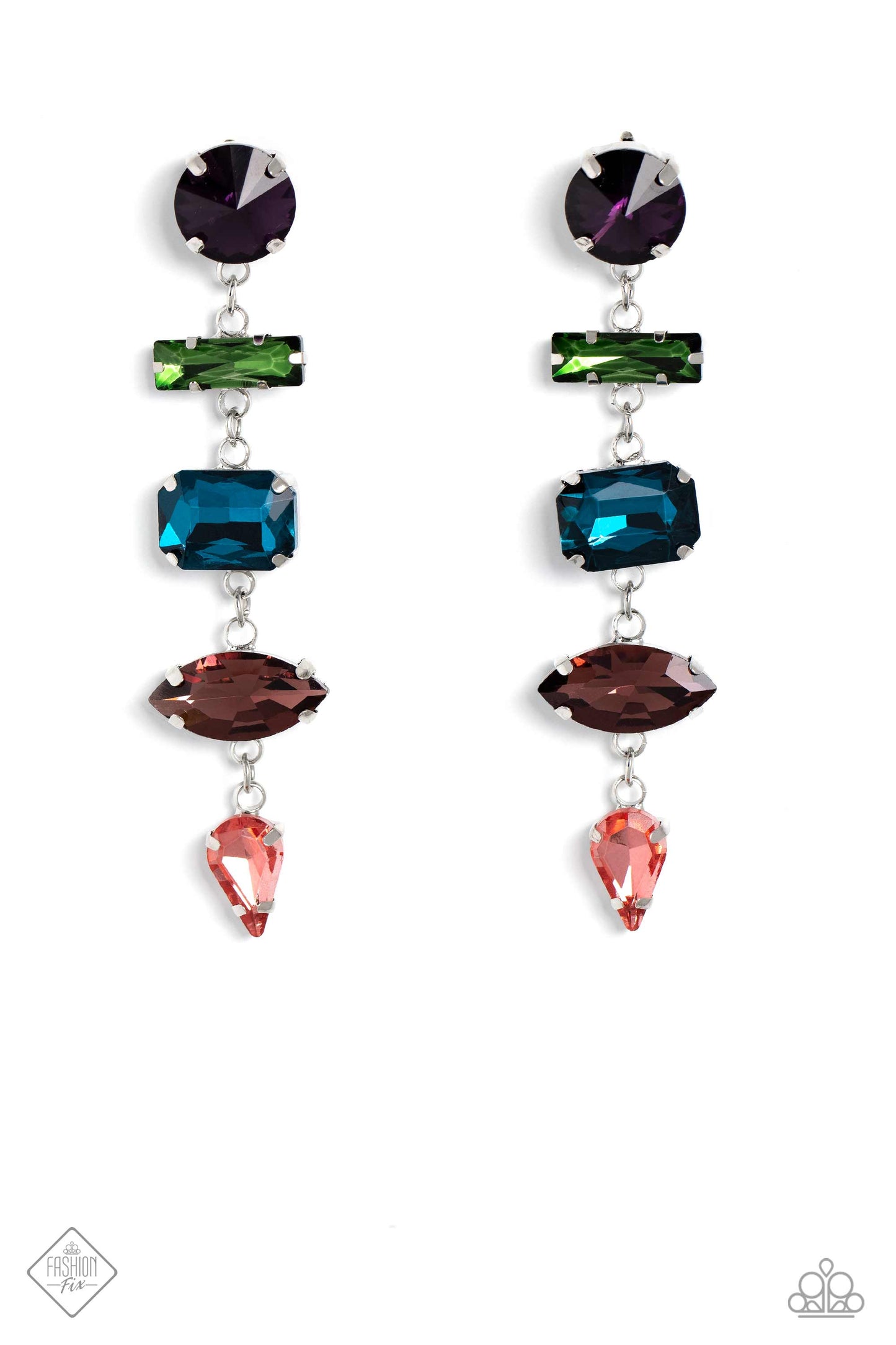 Connected Confidence - Multicolored Rhinestone Post Earring Fashion Fix August 2023 Paparazzi E1478