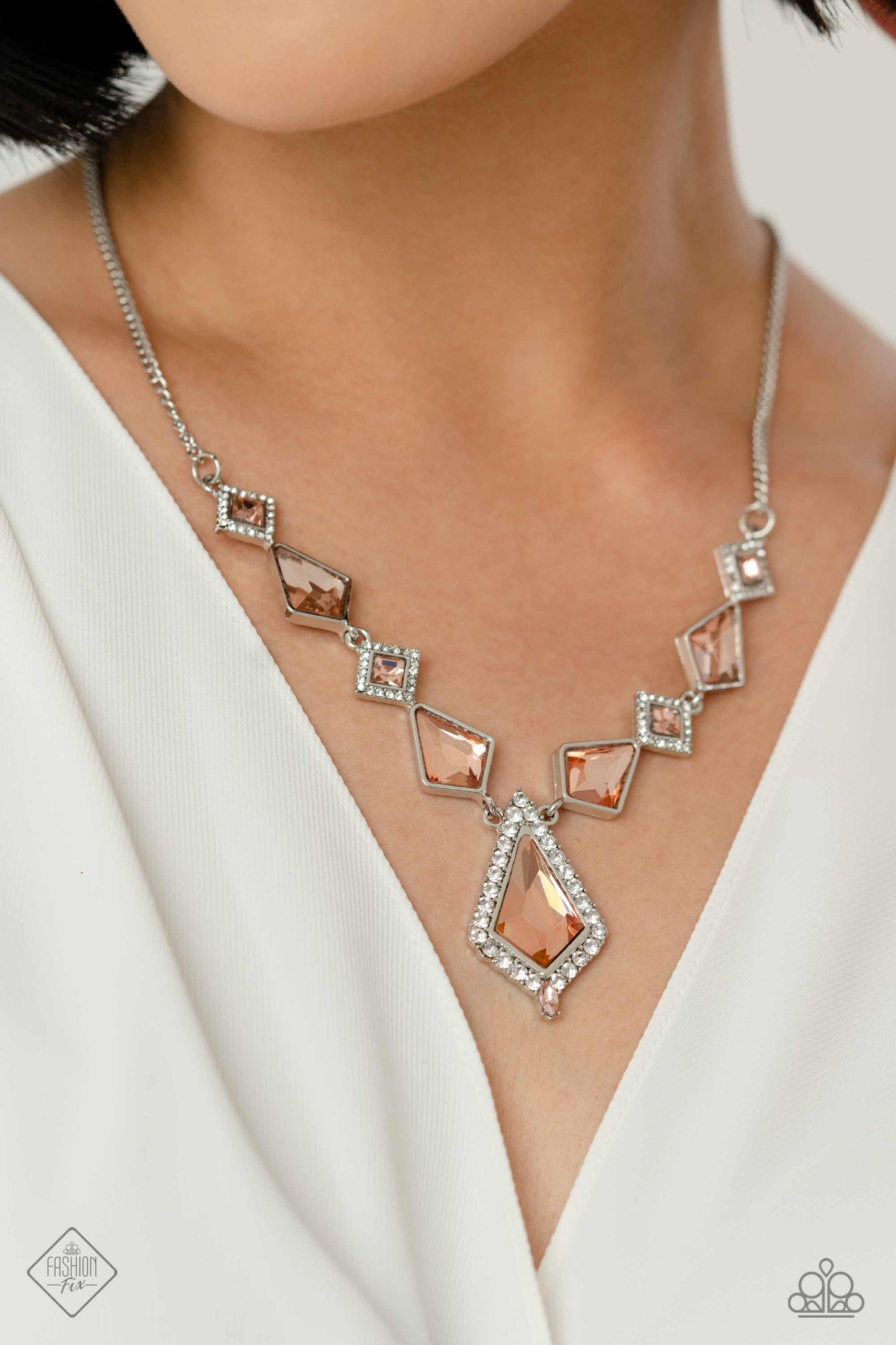 Sharp Showroom - Orange Peach Gem Necklace Fashion Fix May 2023 Paparazzi N1676