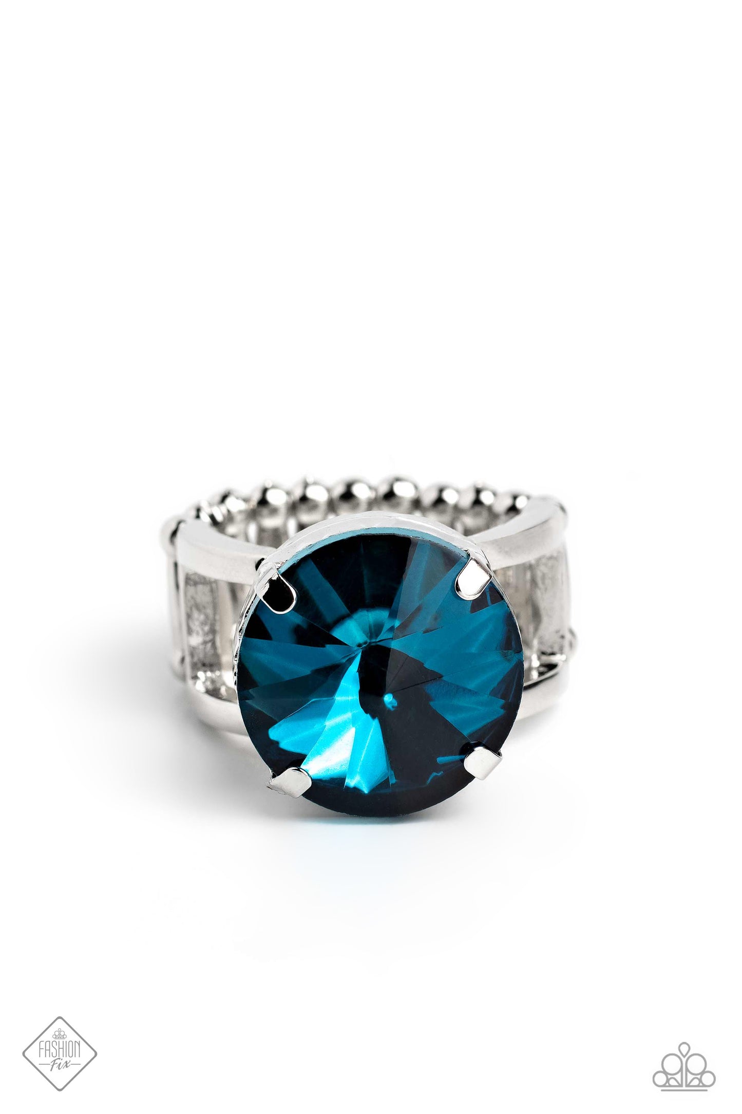 Pronged Powerhouse - Blue Faceted Shimmer Ring Fashion Fix August 2023 Paparazzi R0507