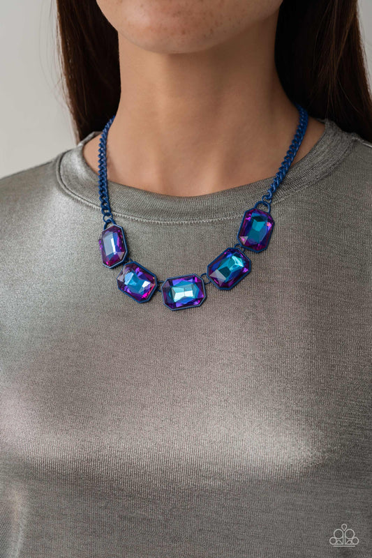 Emerald City Couture - Blue Chain Purple UV Shimmer Necklace Life Of The Party June 2023 Paparazzi N1623