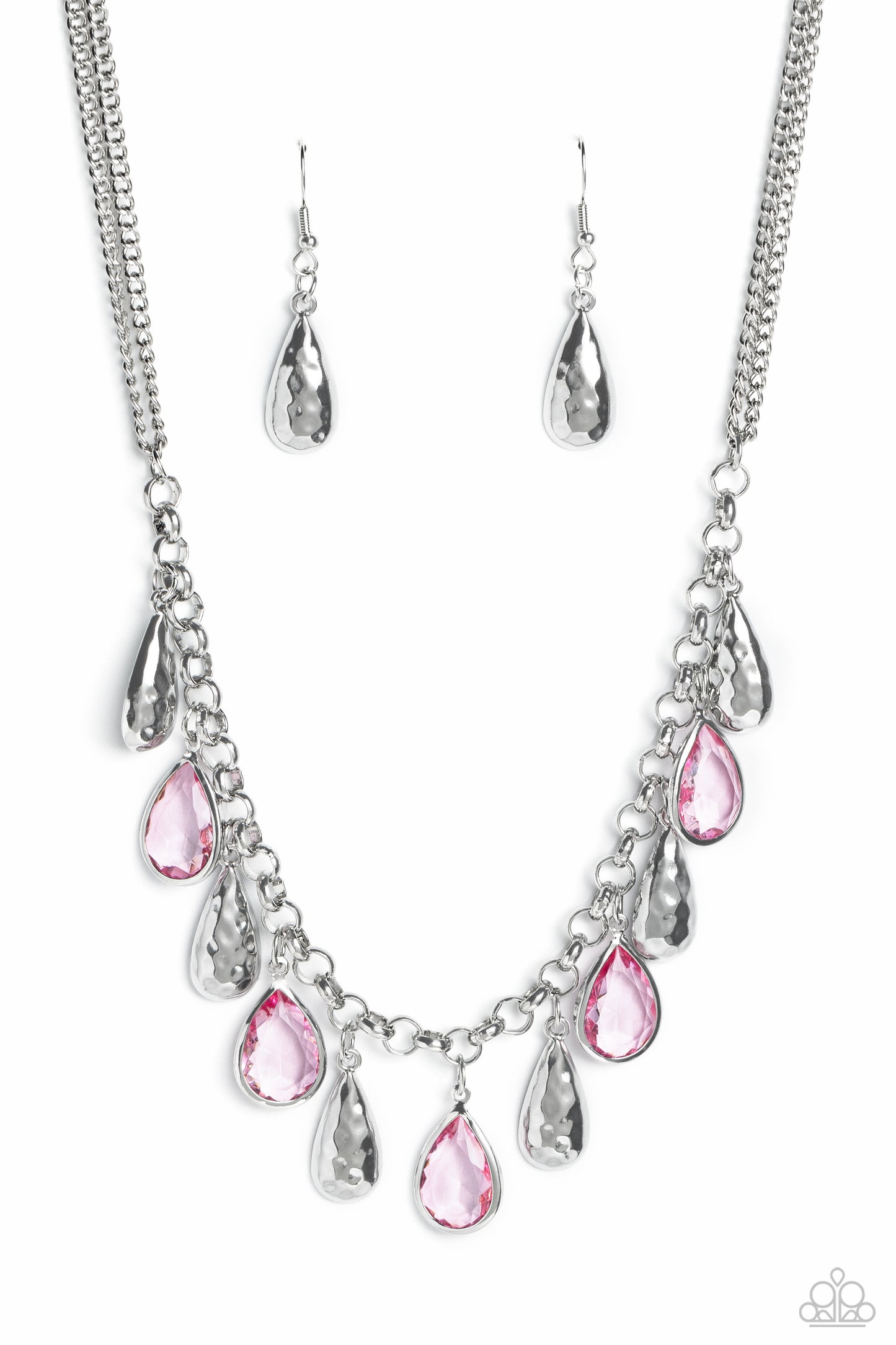 Teardrop Timbre - Pink & Silver Teardrop Necklace Paparazzi N1879