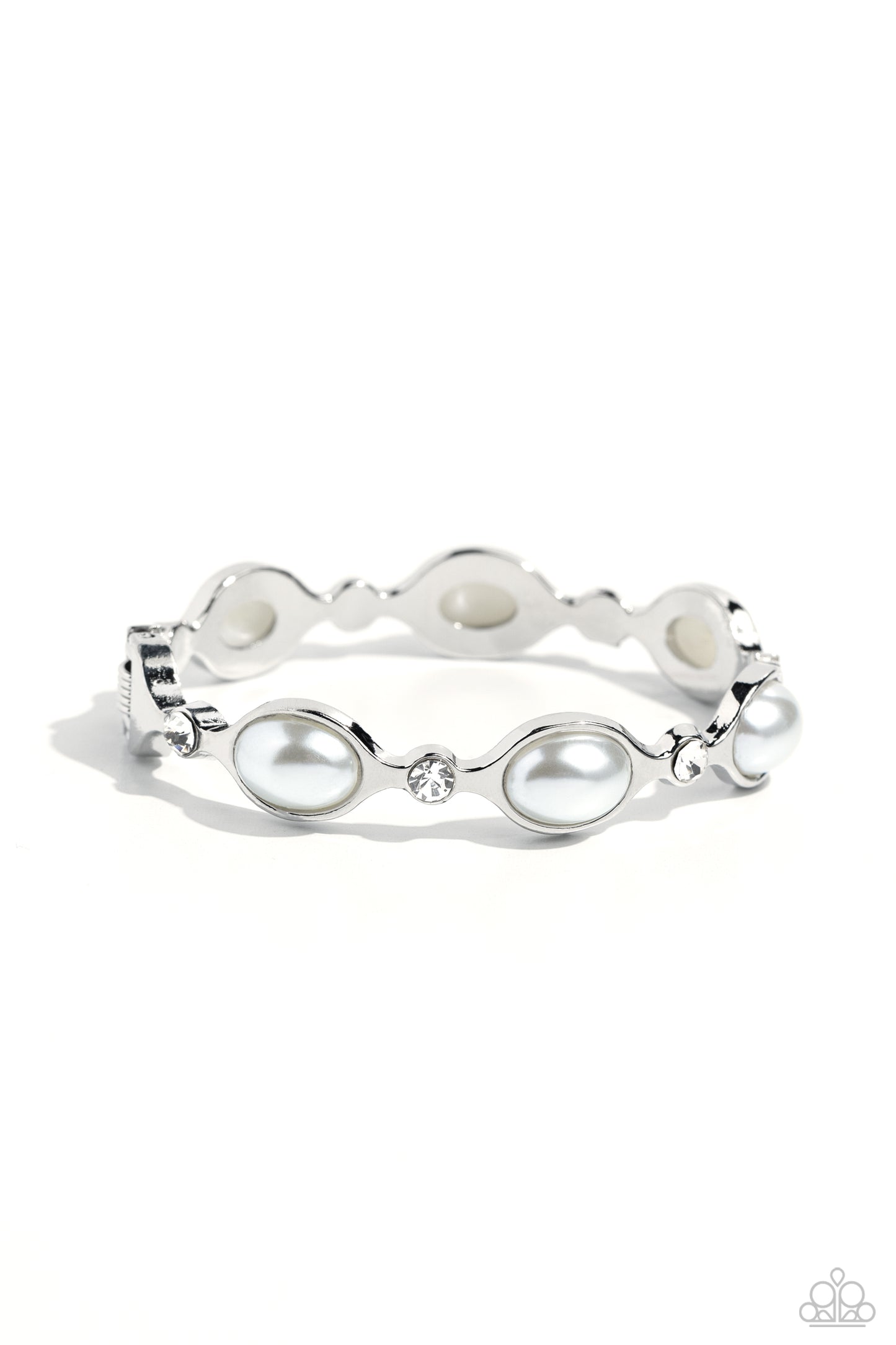 Are You Gonna Be My PEARL? - White Peal & Gem Silver Hinge Bracelet Paparazzi B1268